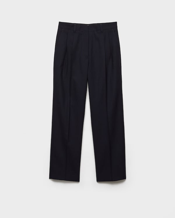prada wool trousers ウールパンツ 国内発 PRADA ブラックウールブレンド ワイドレッグパンツ
