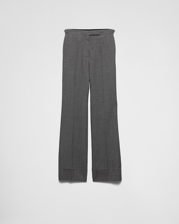 Slate Gray Technical Wool Pants With Belt | PRADA