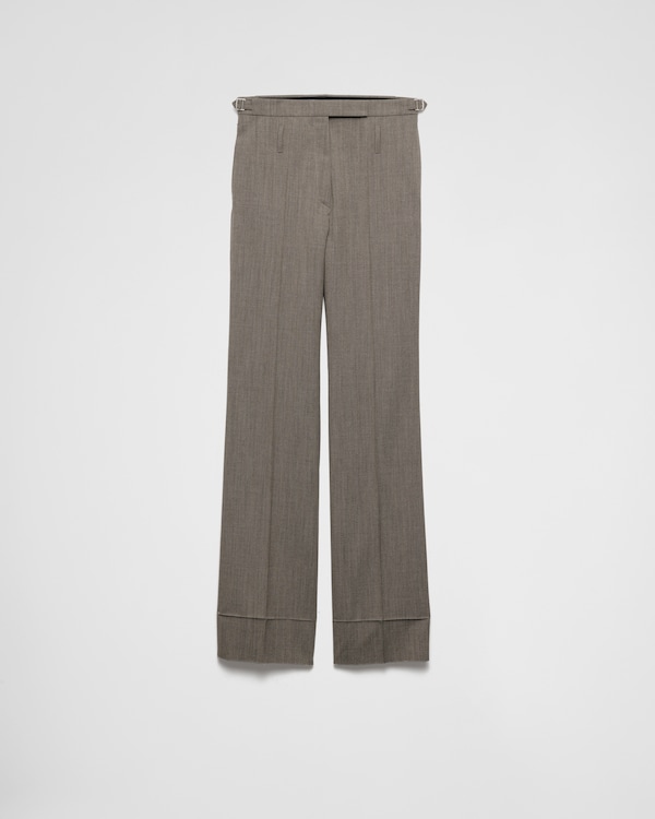 Clay Grey Technical wool pants with printed belt | PRADA