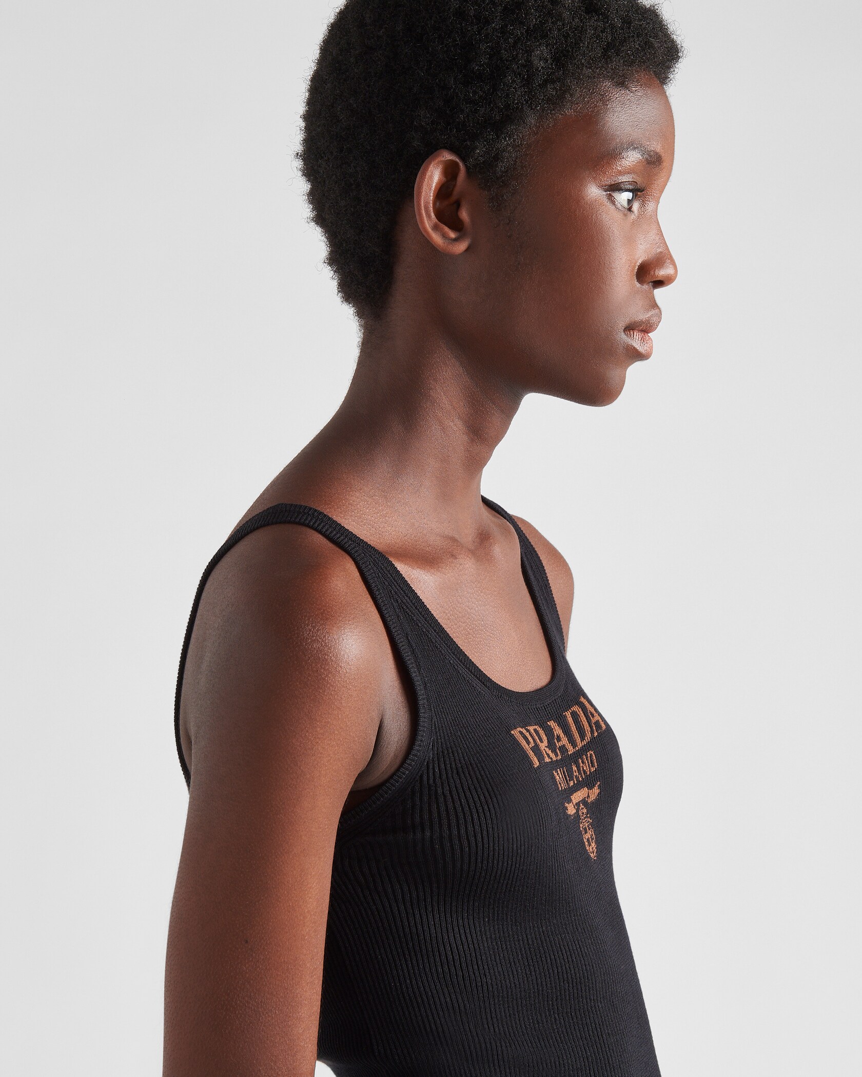 Black Silk Tank Top With Logo PRADA