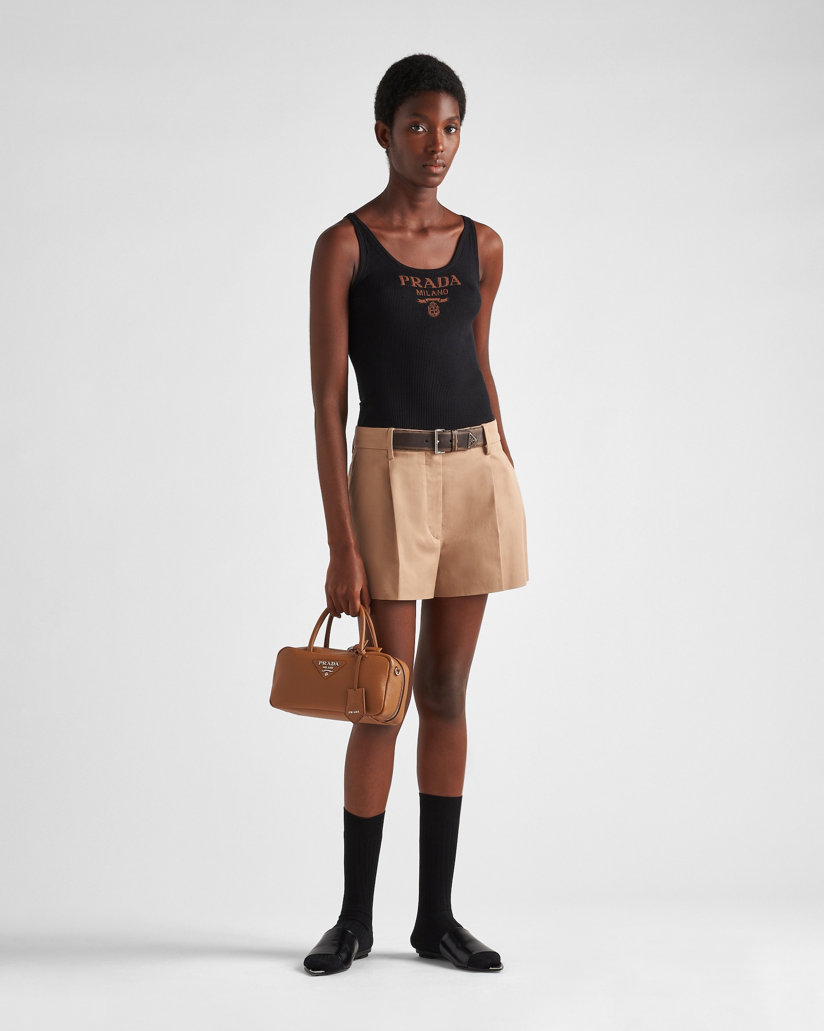 Black Silk Tank Top With Logo PRADA