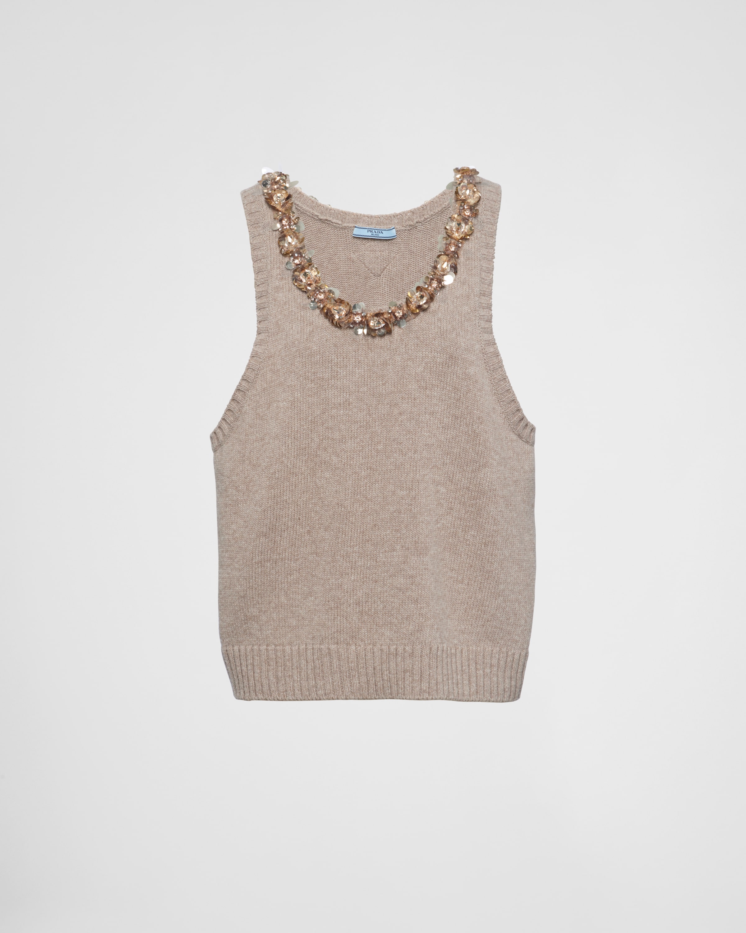 Prada Sleeveless Wool And Cashmere Top In F0065 Corda