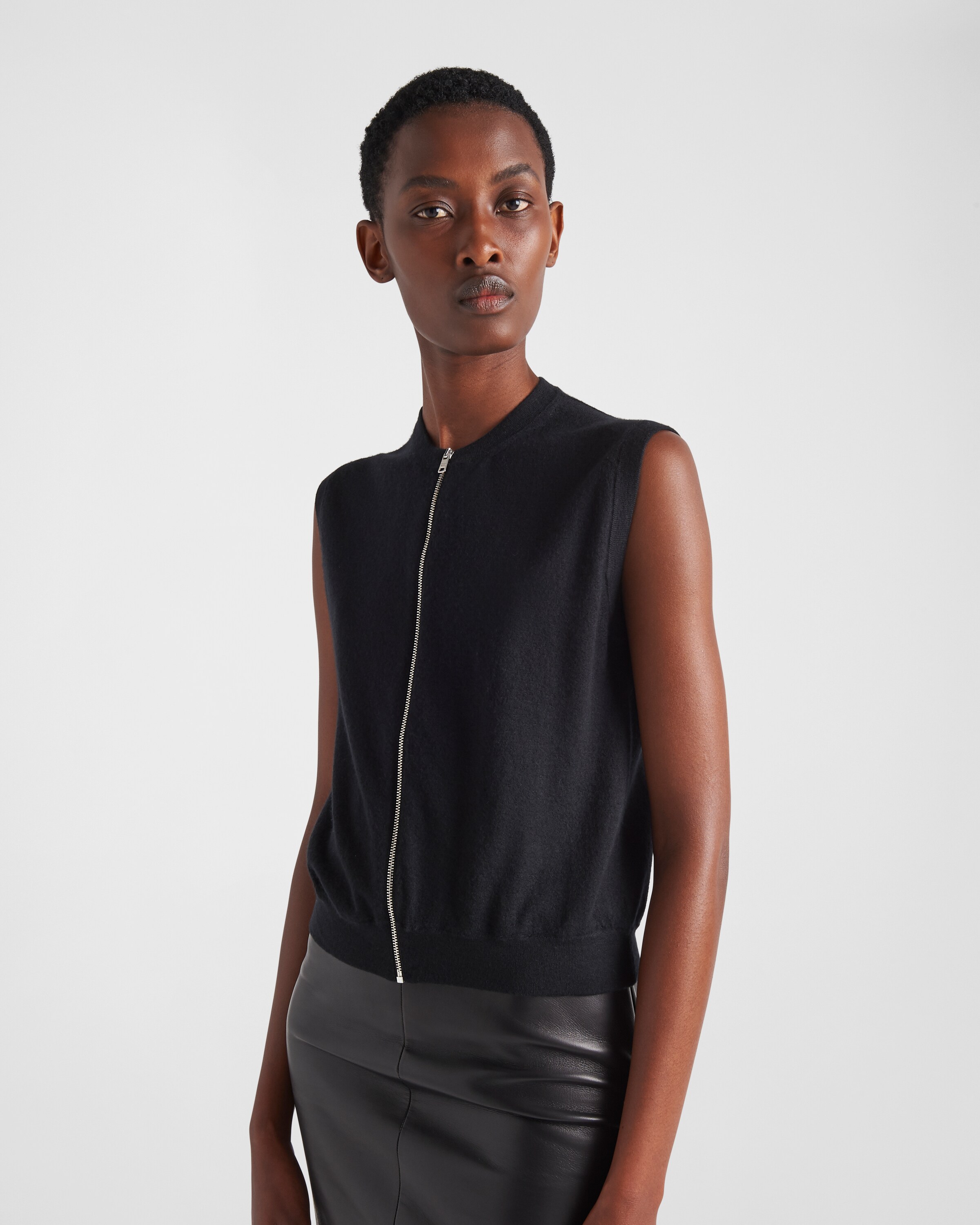 Shop Prada Cashmere Zipper Vest In Black