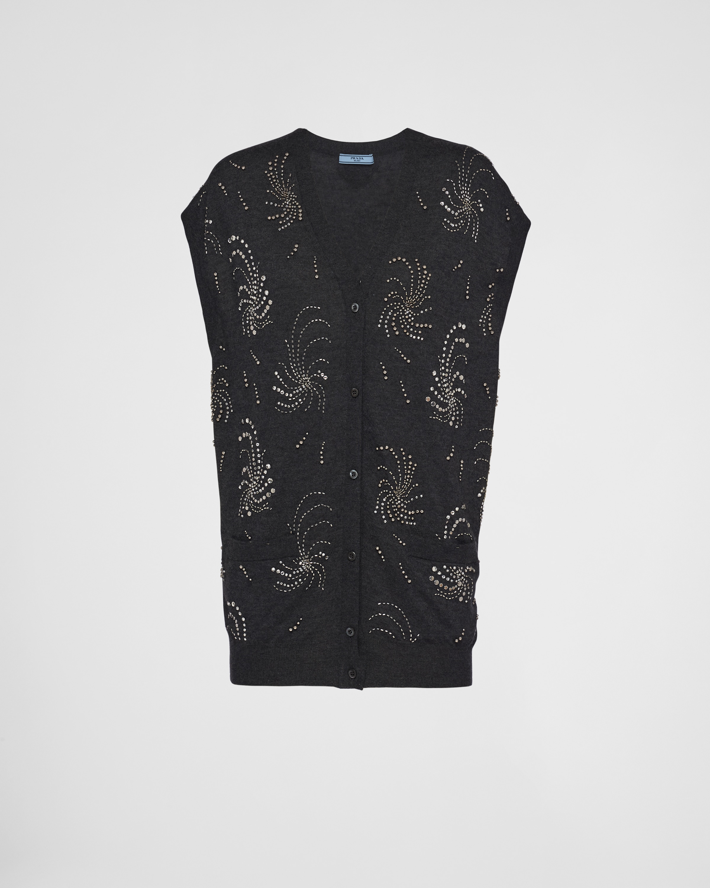 Prada Embroidered Cashmere Waistcoat In Anthracite Grey