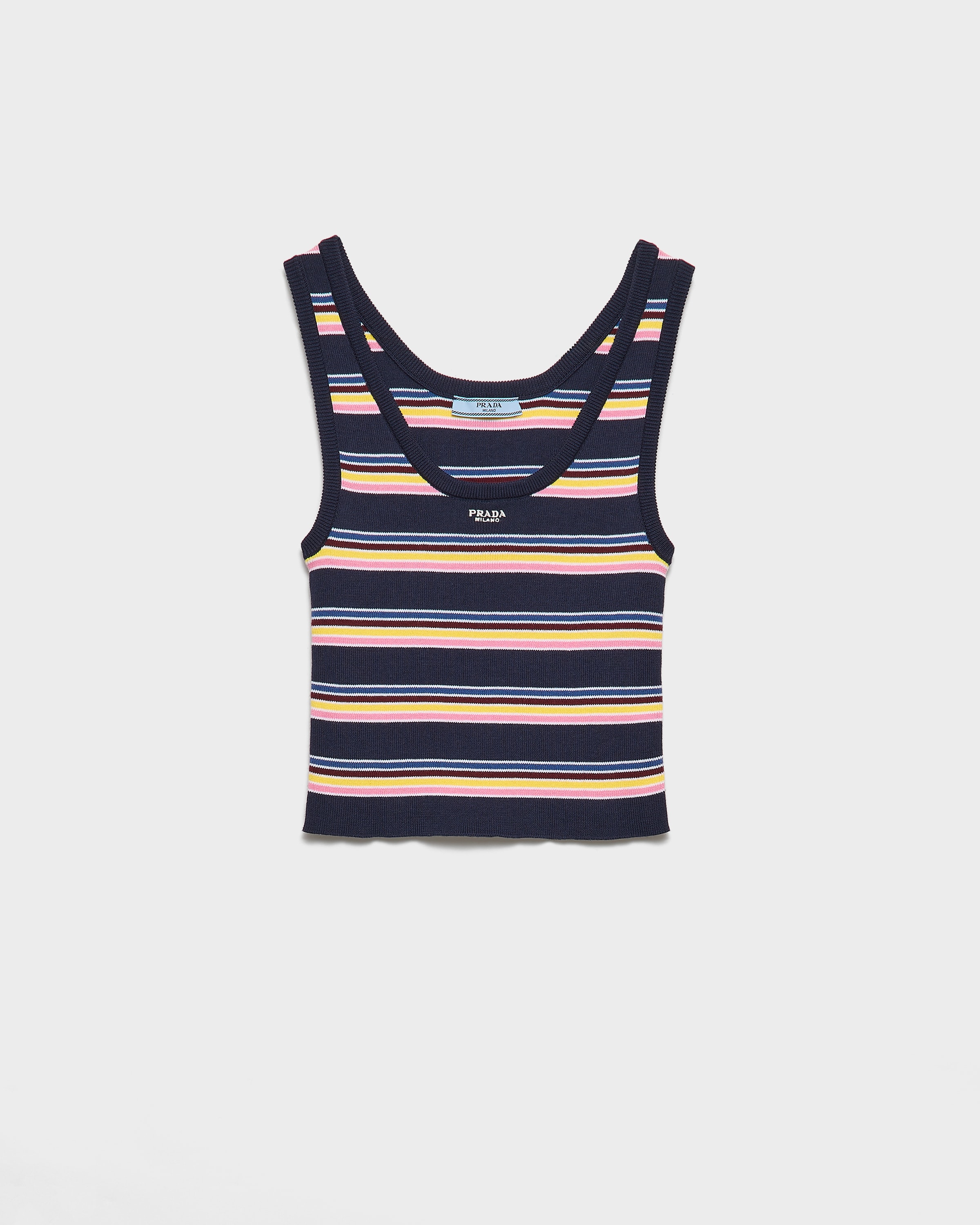 Prada Fitted Scoop Neck Top With Vibrant Striped Pattern In Blau