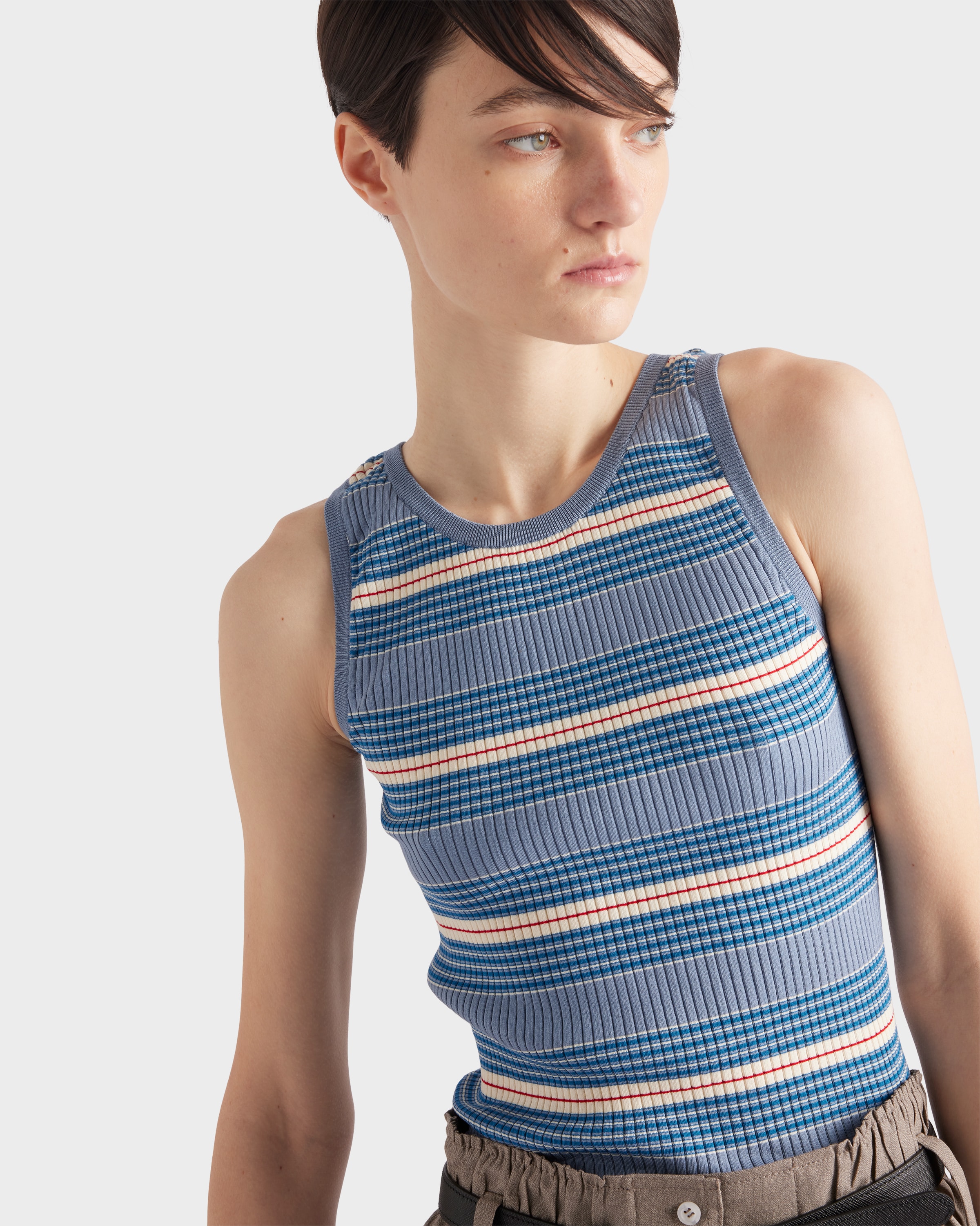 Periwinkle Blue Striped stretch cotton knit top | PRADA