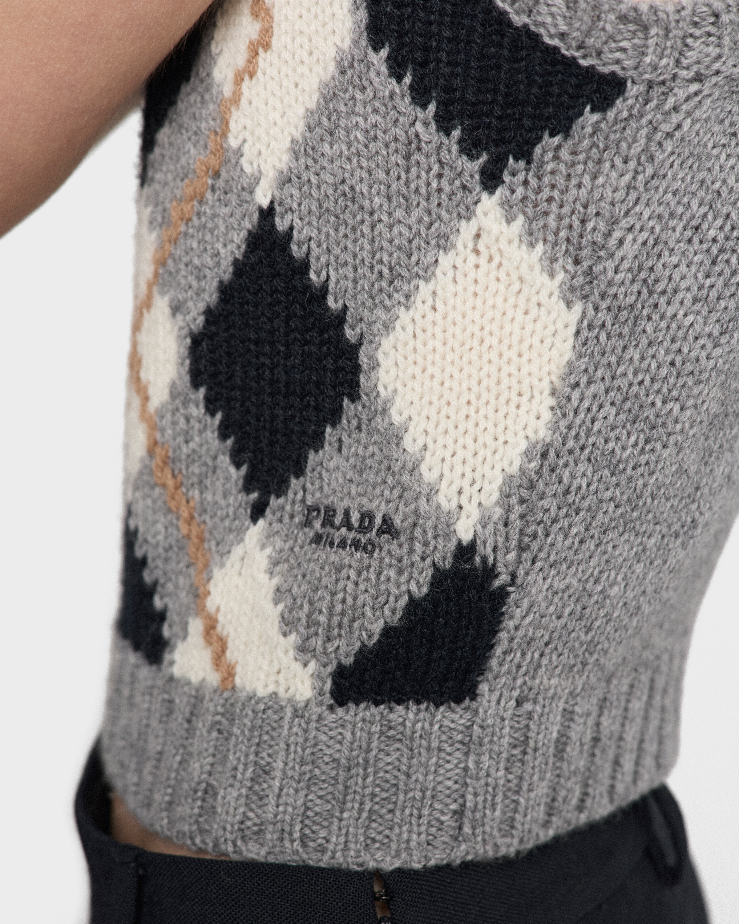 Prada Argyle Knit Cashmere Top In Gray