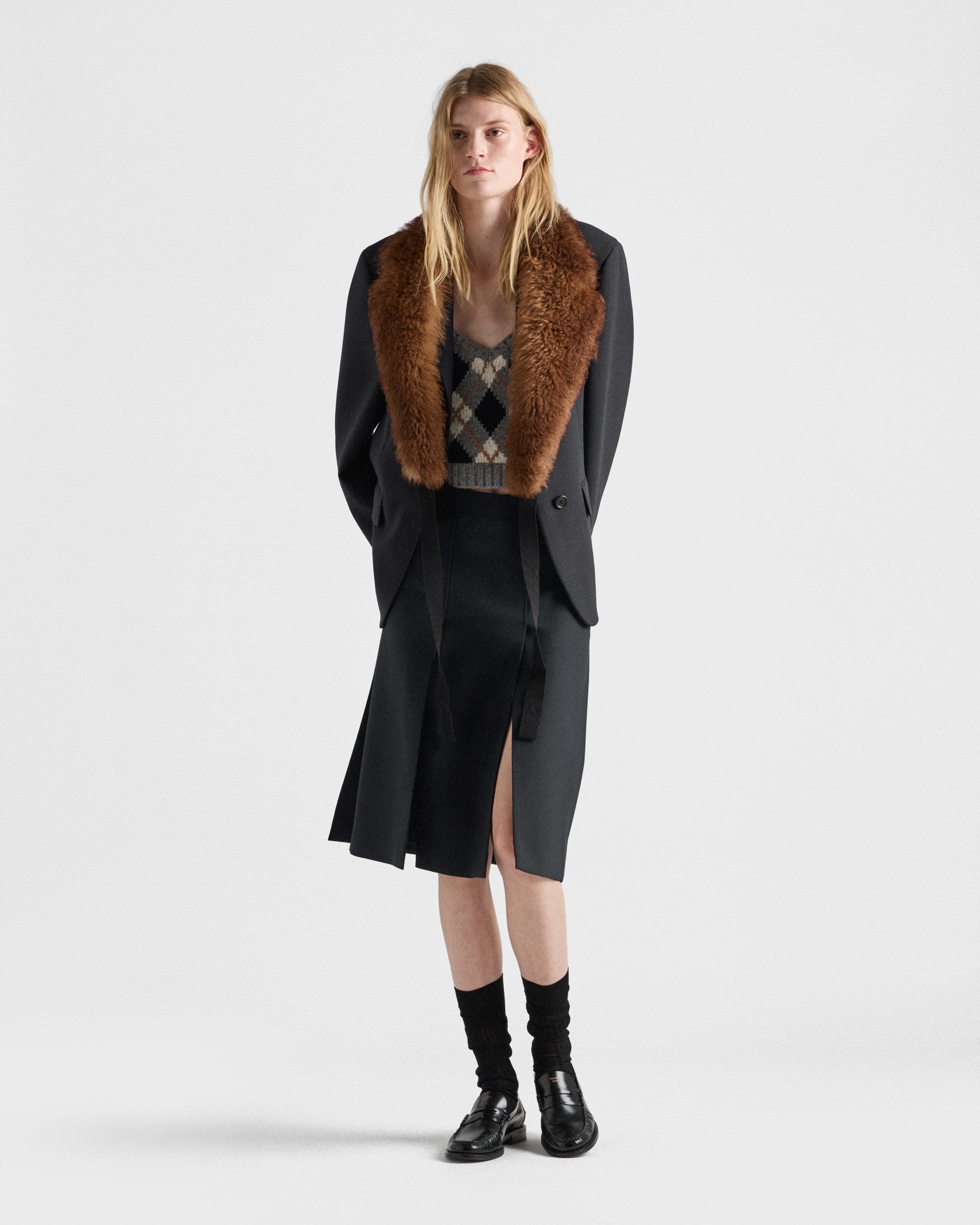 Prada Argyle Knit Cashmere Top In Gray