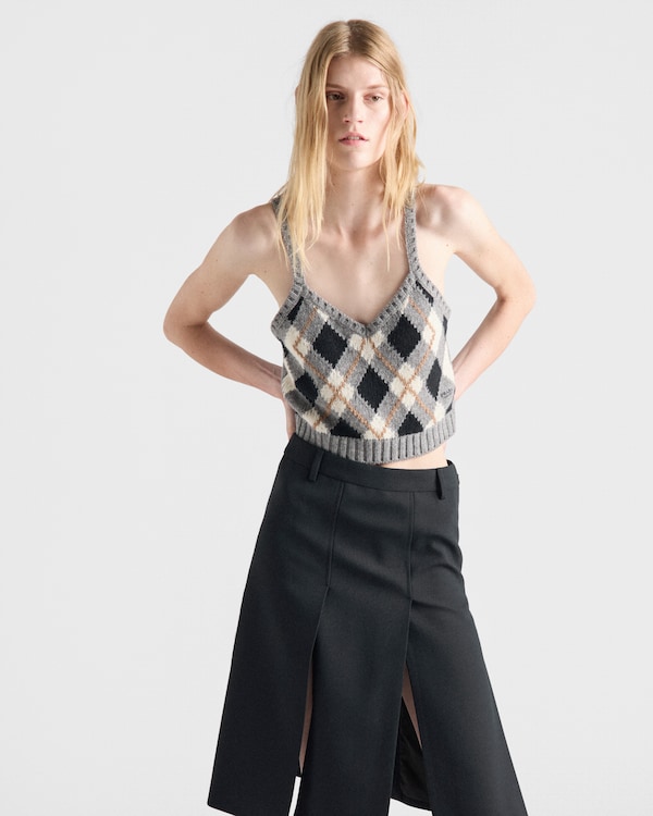 Top in cashmere con motivo Argyle Top in cashmere con motivo Argyle
