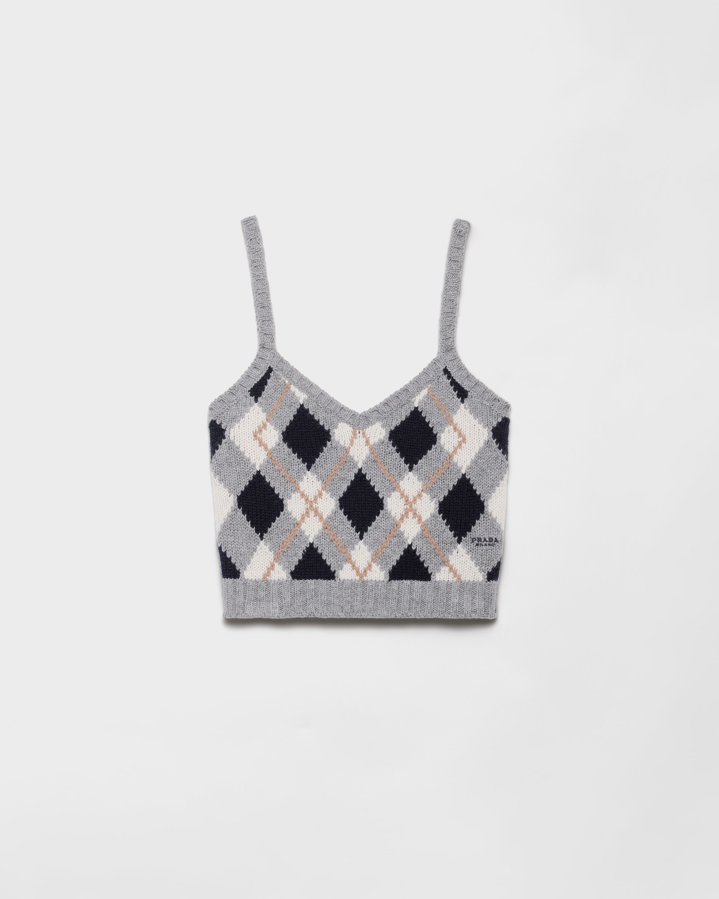 Prada Argyle Knit Cashmere Top In Gray