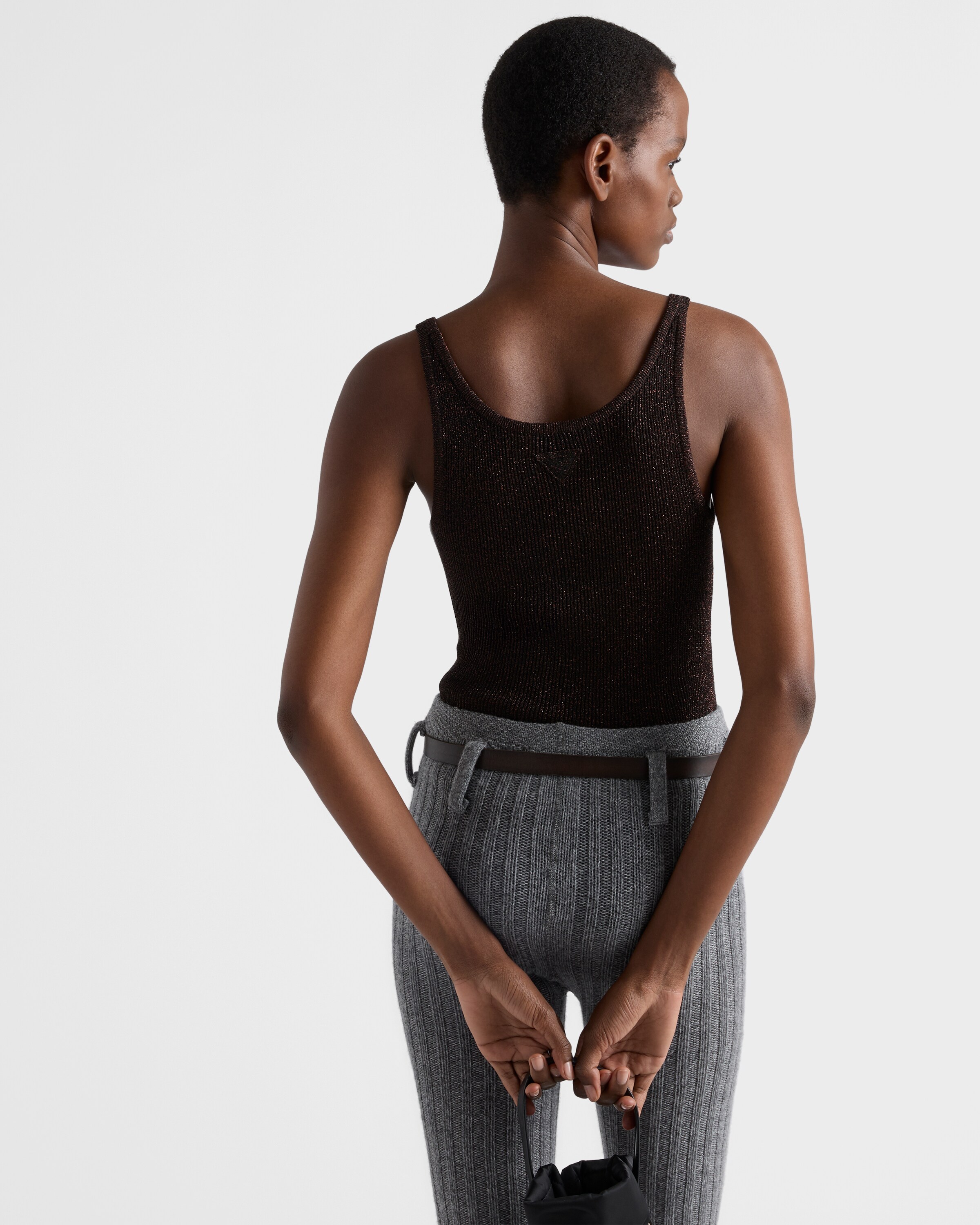 Dark Brown Lamé Tank Top | PRADA - United States