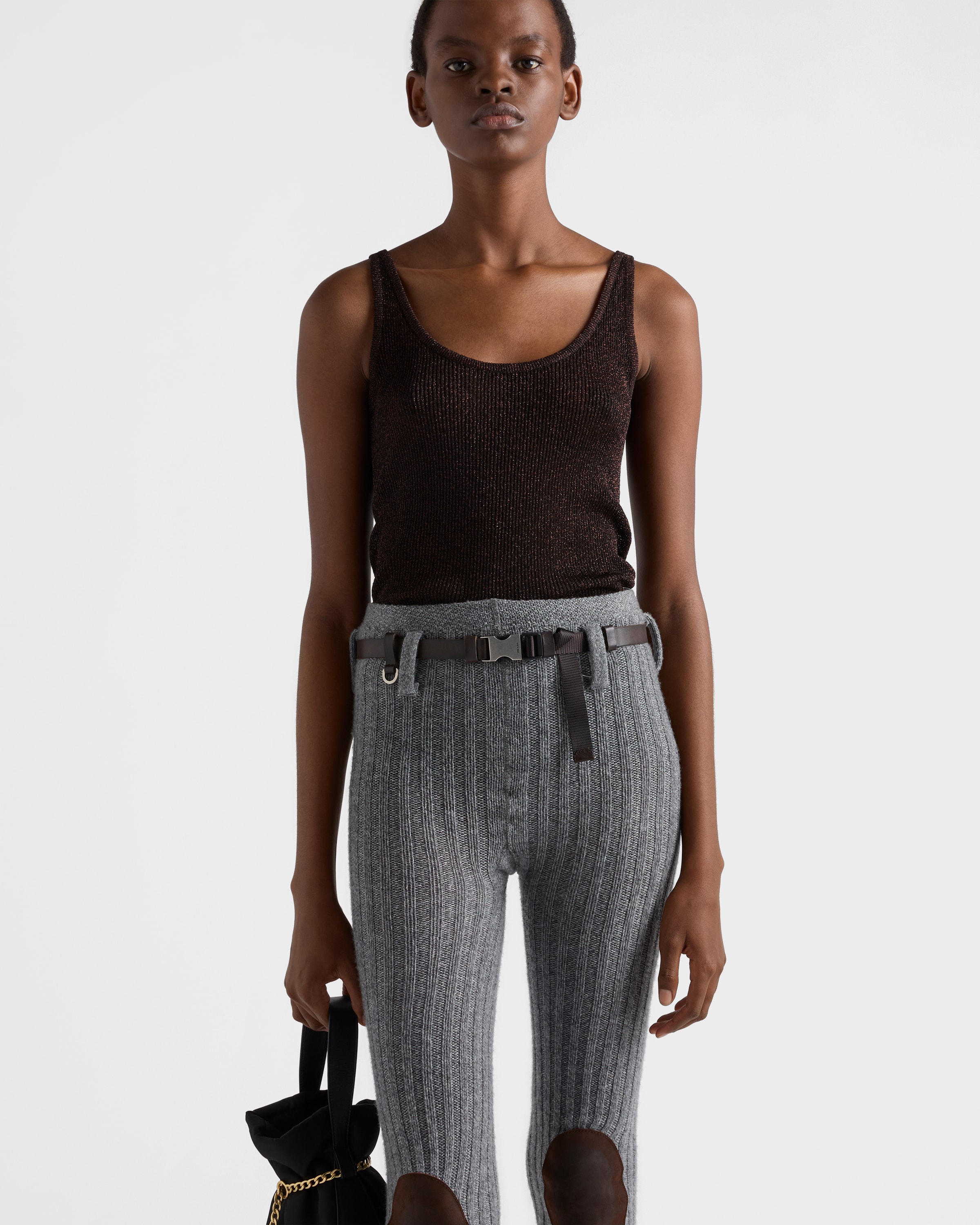 Dark Brown Lamé Tank Top | PRADA - United States