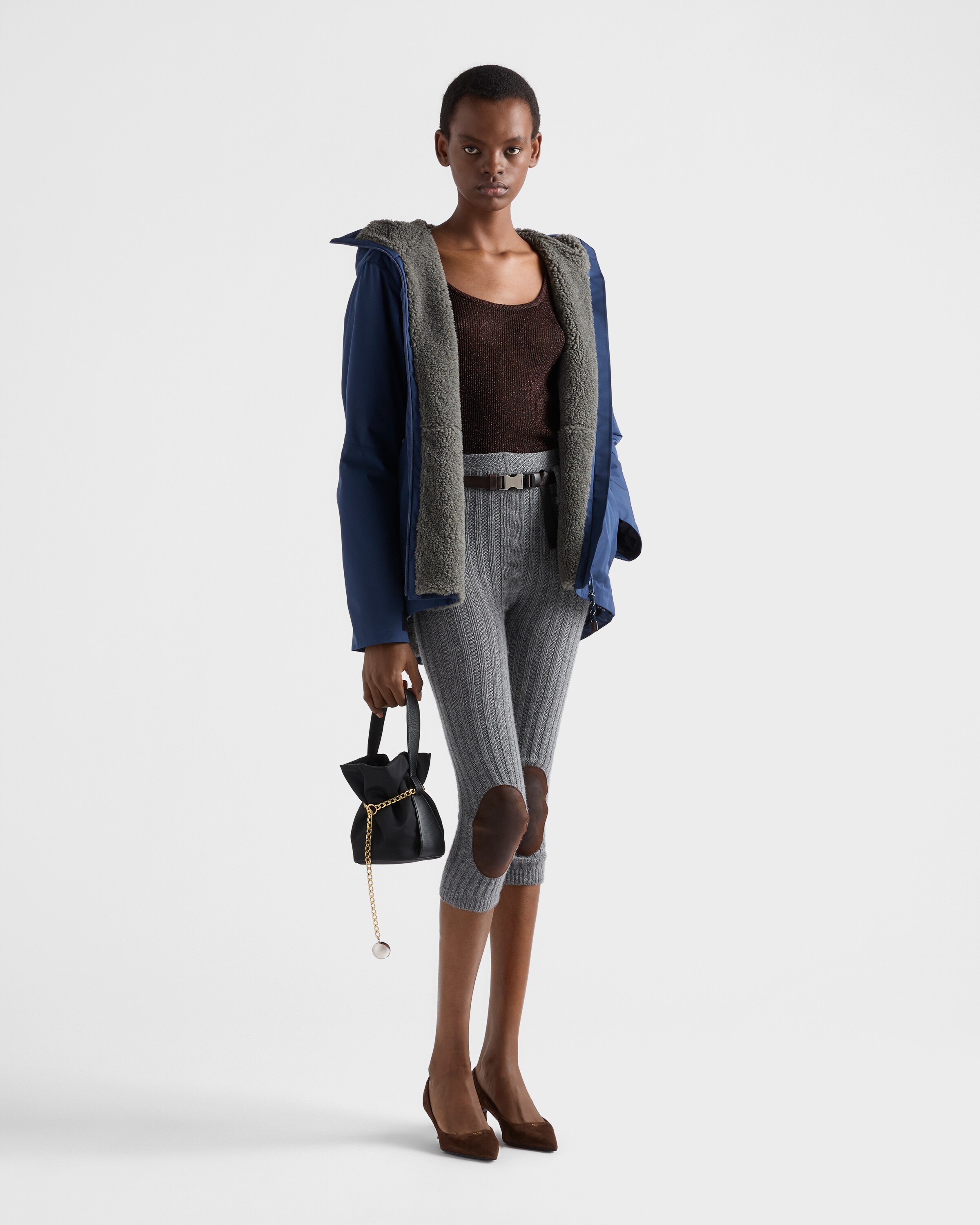 Dark Brown Lamé Tank Top | PRADA - United States