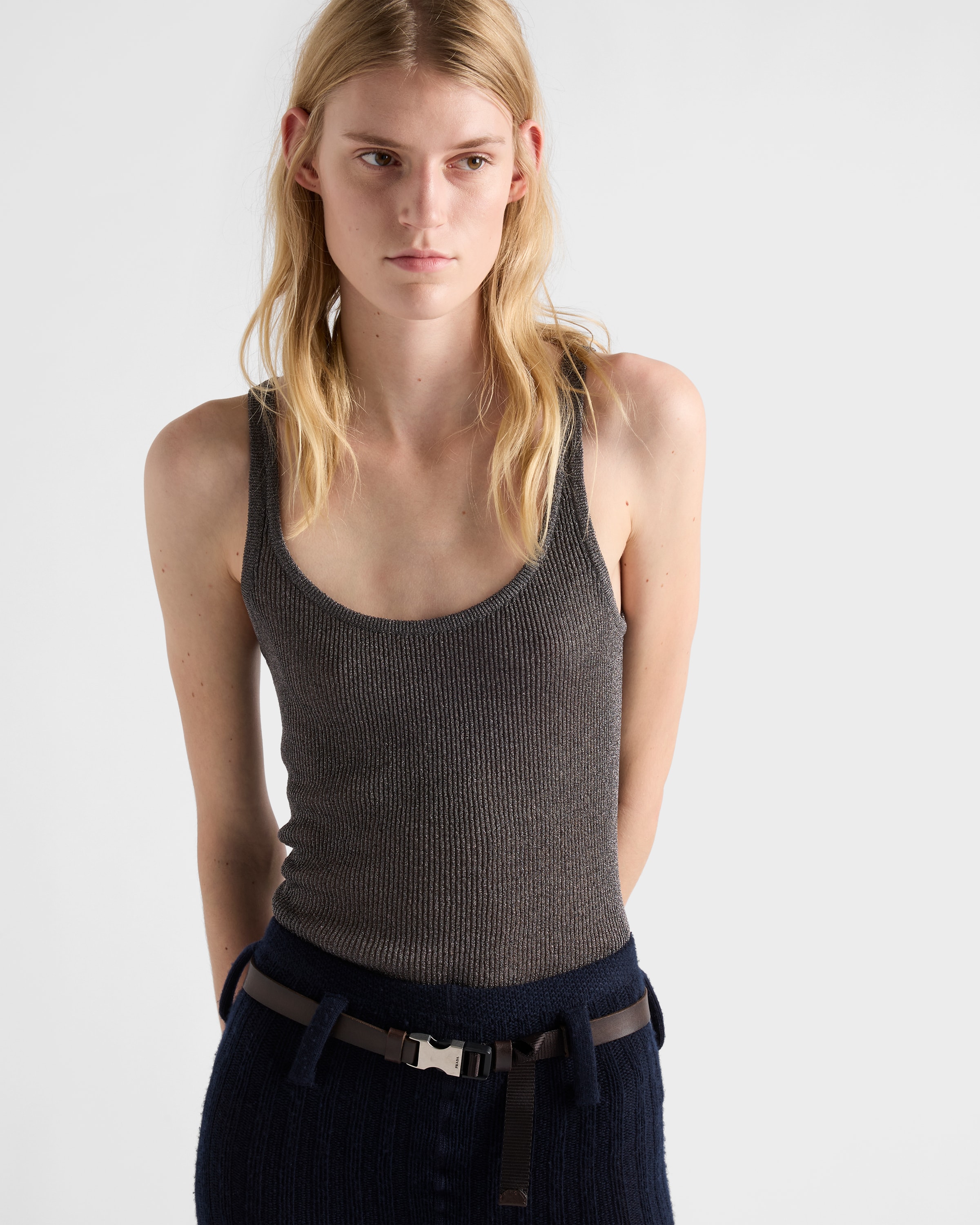 Prada Lamé Tank Top In Gray
