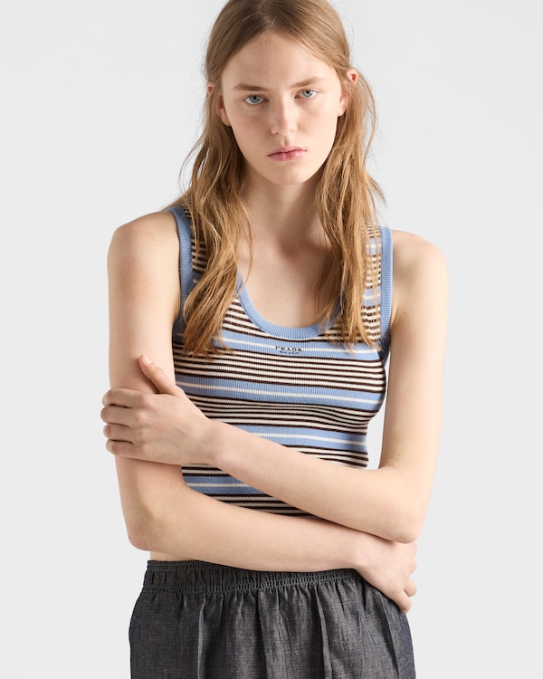 Cotton knit tank top - Light Blue/White Cotton knit tank top - Light Blue/White
