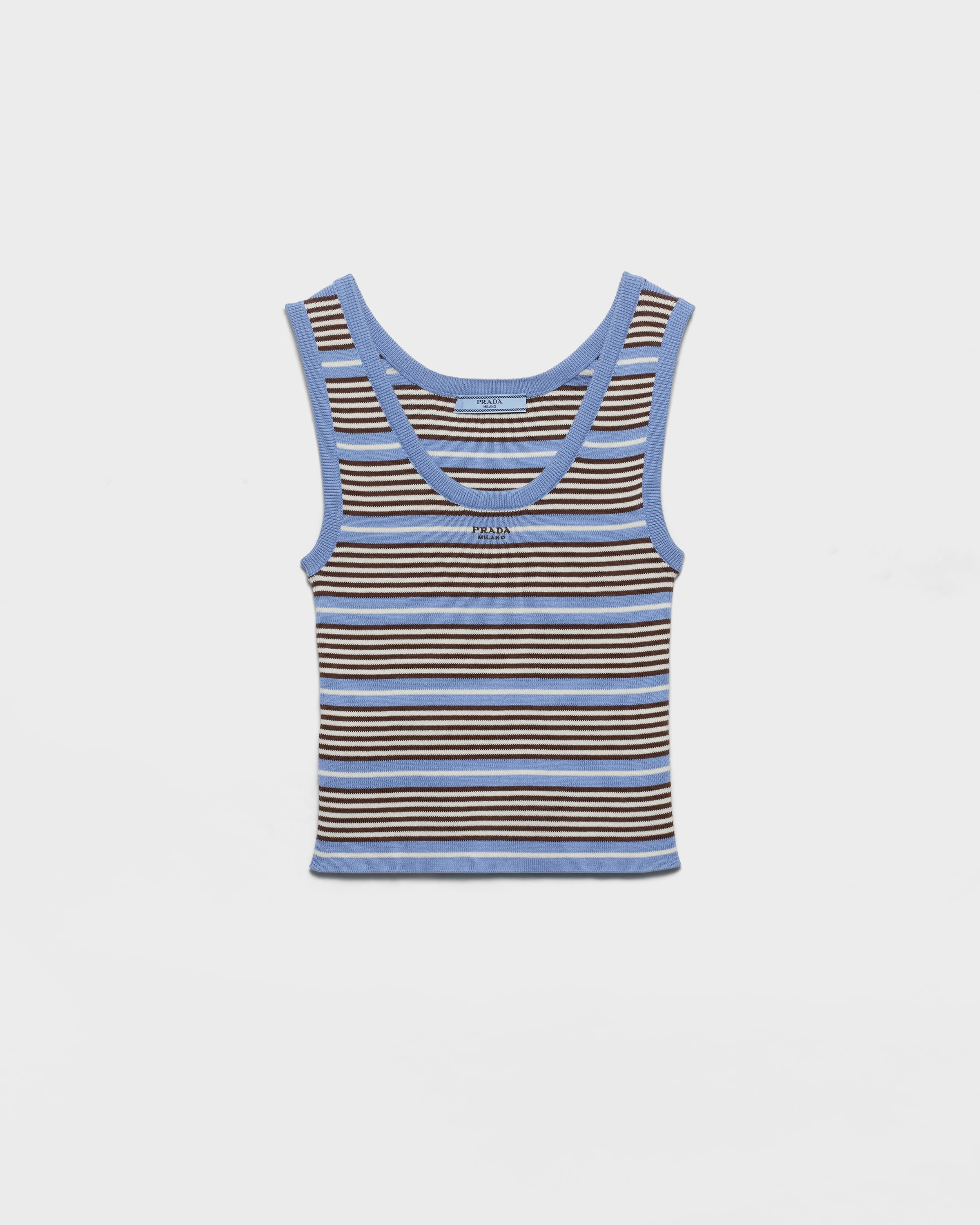 Light Blue/White Cotton knit tank top | PRADA - United States