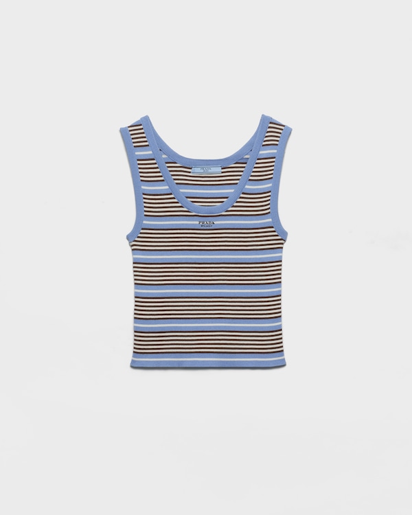 Cotton knit tank top - Light Blue/White Cotton knit tank top - Light Blue/White