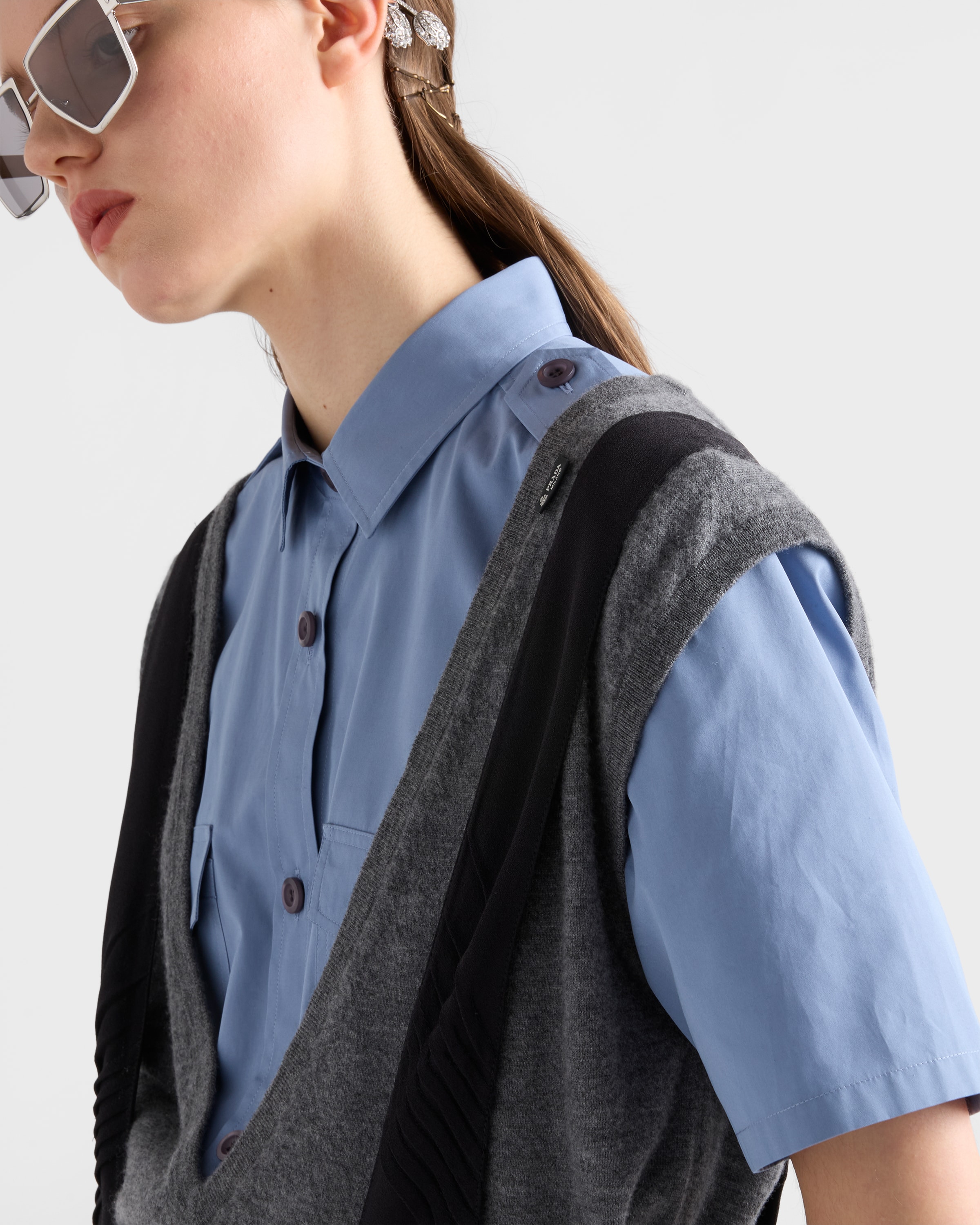 Slate Gray Cashmere V-neck vest | PRADA - United States