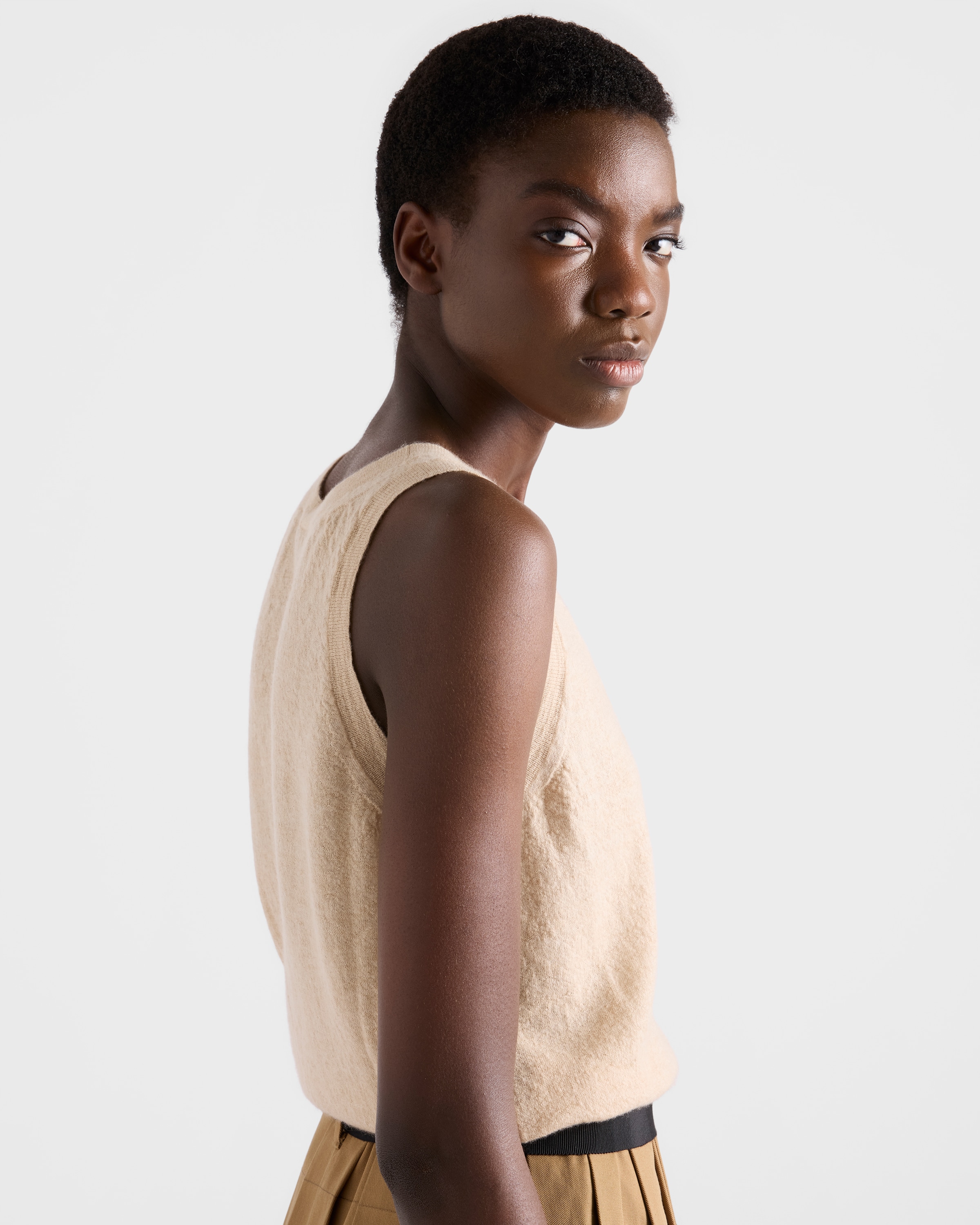 新作サルセーション　Back Pleat Tank Top Desert Beige Cashmere tank top | PRADA - Turkey