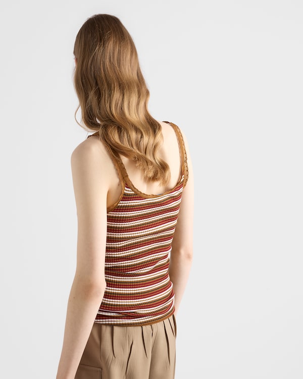 Striped cotton top - Tobacco/White Striped cotton top - Tobacco/White