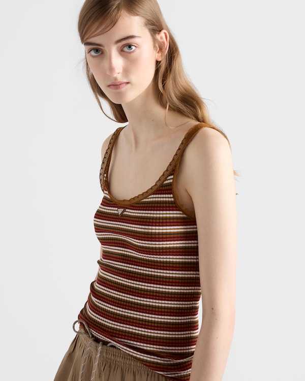 Striped cotton top - Tobacco/White Striped cotton top - Tobacco/White