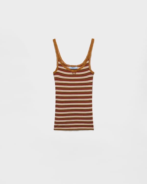Striped cotton top - Tobacco/White Striped cotton top - Tobacco/White