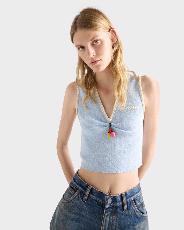 Cotton bouclé crop top - Sky Blue Cotton bouclé crop top - Sky Blue
