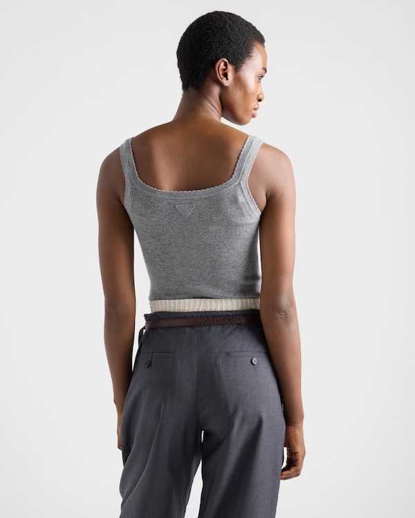 Ribbed knit cashmere tank top - Grey Ribbed knit cashmere tank top - Grey