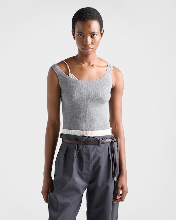 Ribbed knit cashmere tank top - Grey Ribbed knit cashmere tank top - Grey