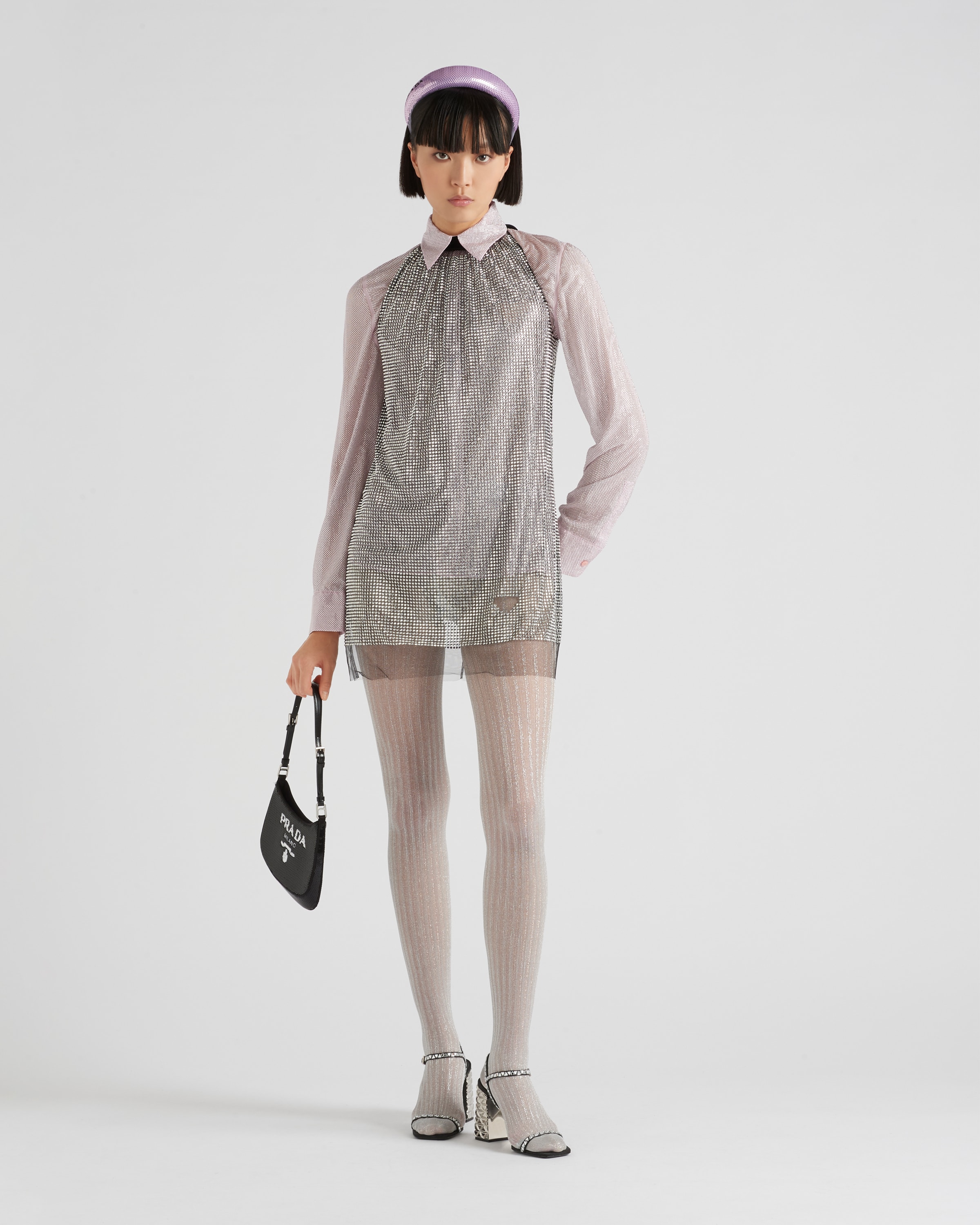 Prada فستان تول مُرصَّع بأحجار الراين 2