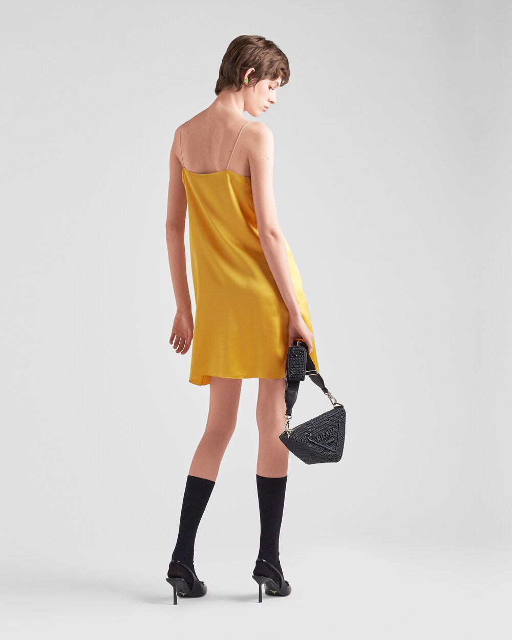 Abito corto in crepe satin con cintura Soleil | Prada