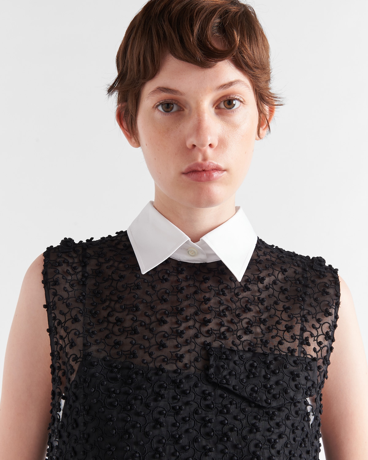 Black Mini-dress With Shirt Collar | PRADA