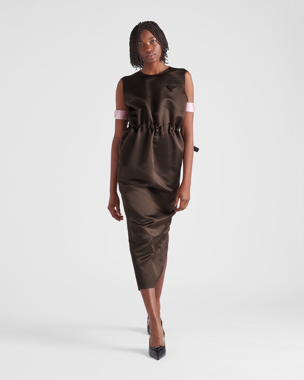ダークブラウン ダブルサテン ドレス Prada