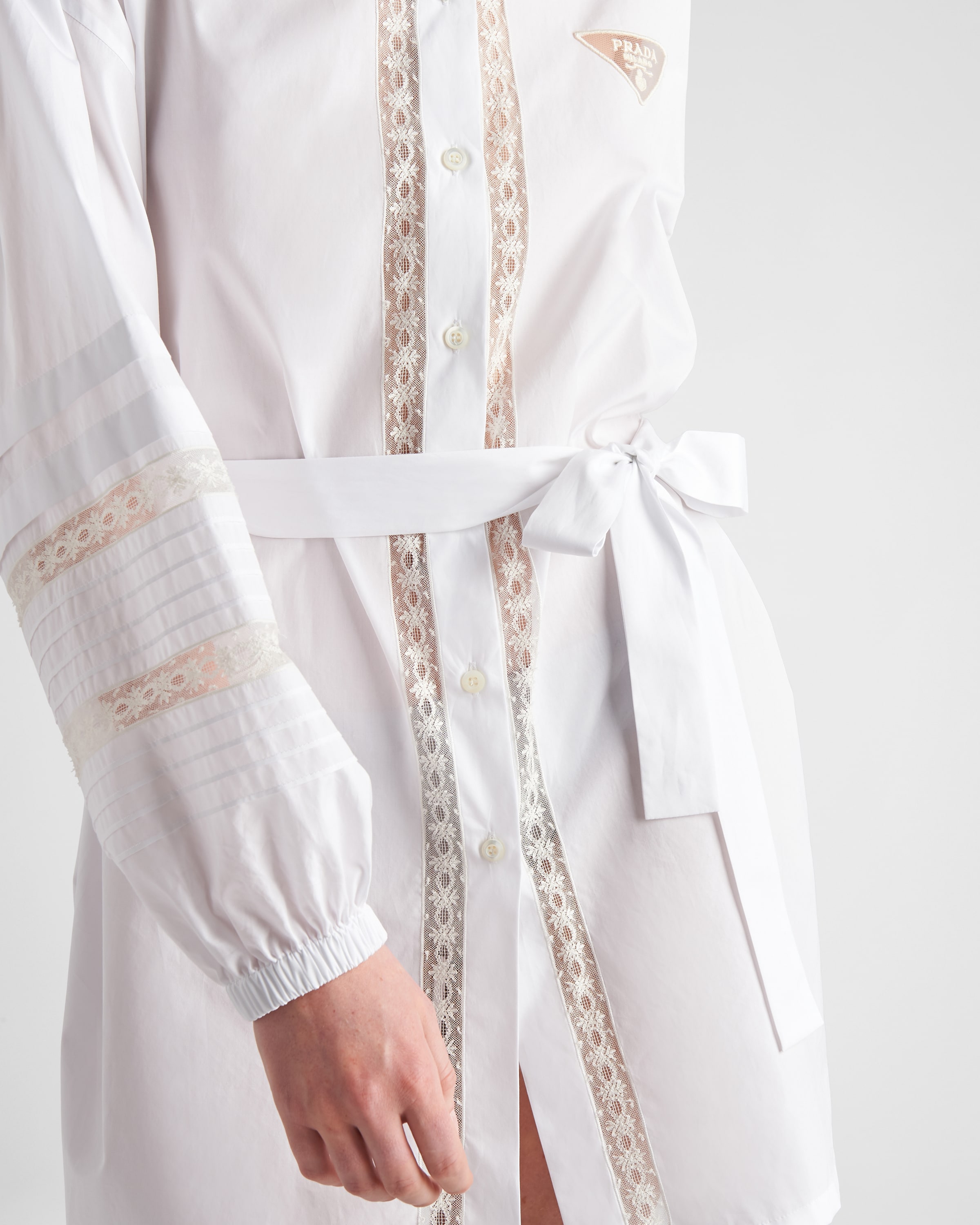 White Intarsia Poplin Dress PRADA