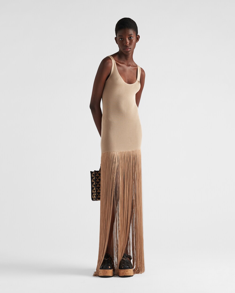 Biscuit Fringed knit dress | Prada
