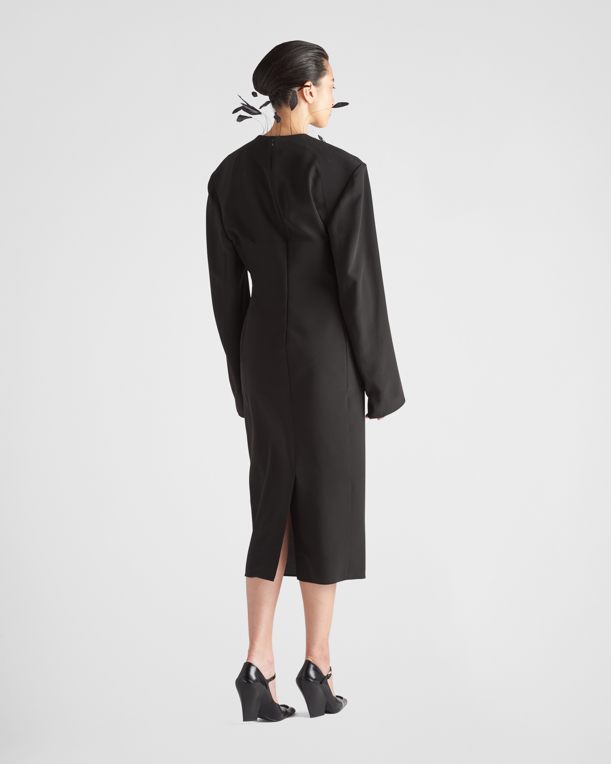 Black Cady dress with feathers | Prada