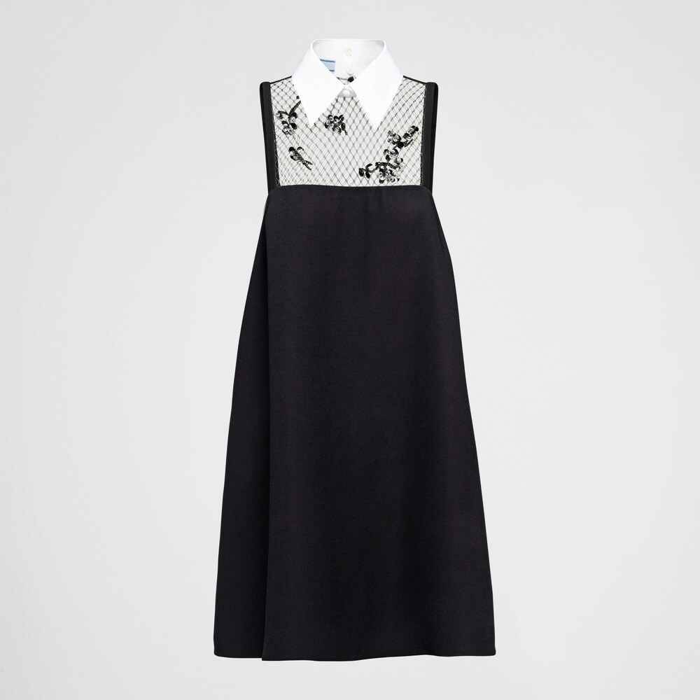 Prada Cady and embroidered mesh mini-dress 1