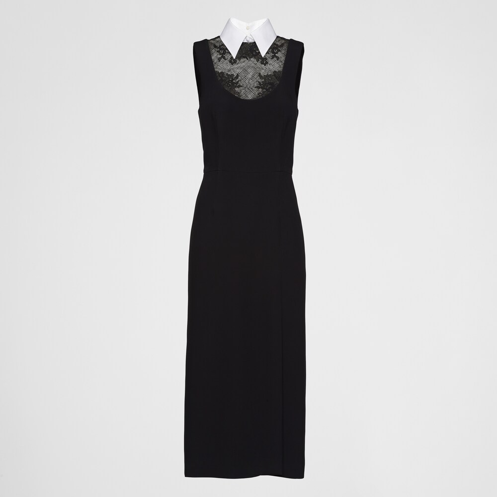 Vestido midi con aplicaciones de encaje Negro | Prada Vestido midi con aplicaciones de encaje Negro | Prada