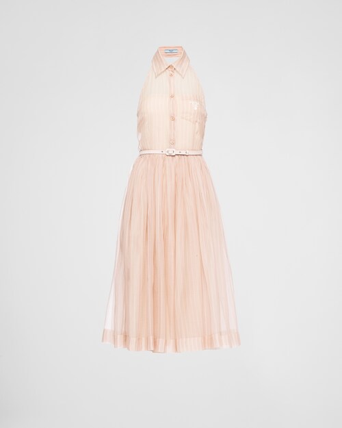 Prada Robe en organza brodé à rayures 1