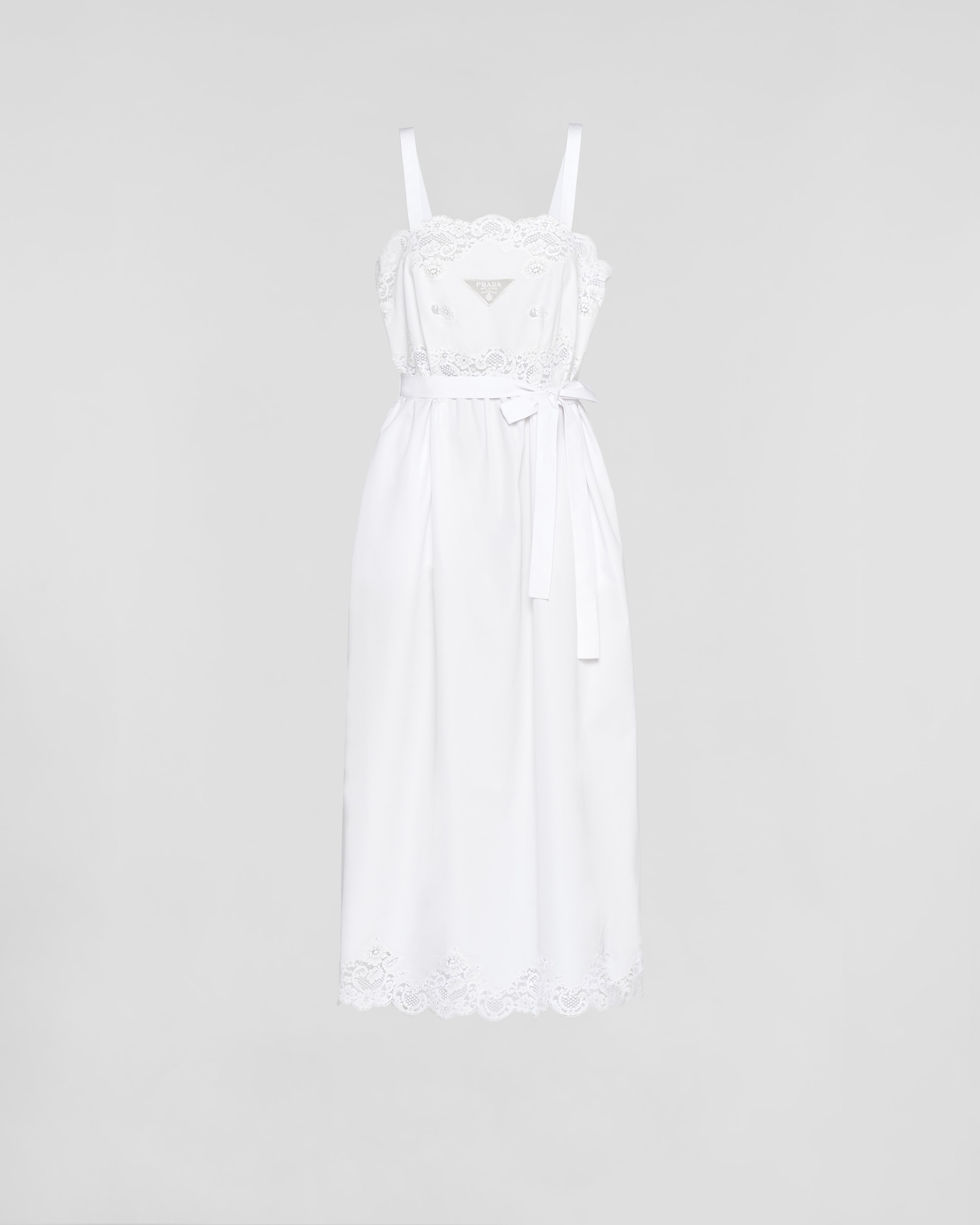 Prada Lace-detailed Midi Dress In White