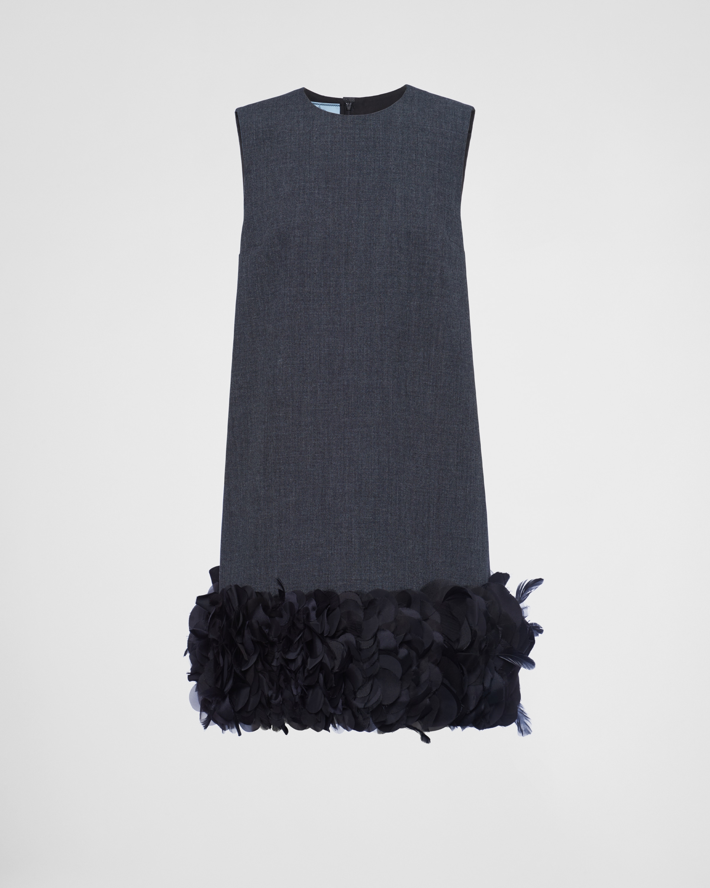 Prada Mat Feather-hem Mini Dress With Crystal Buttons In F0480 Ardesia