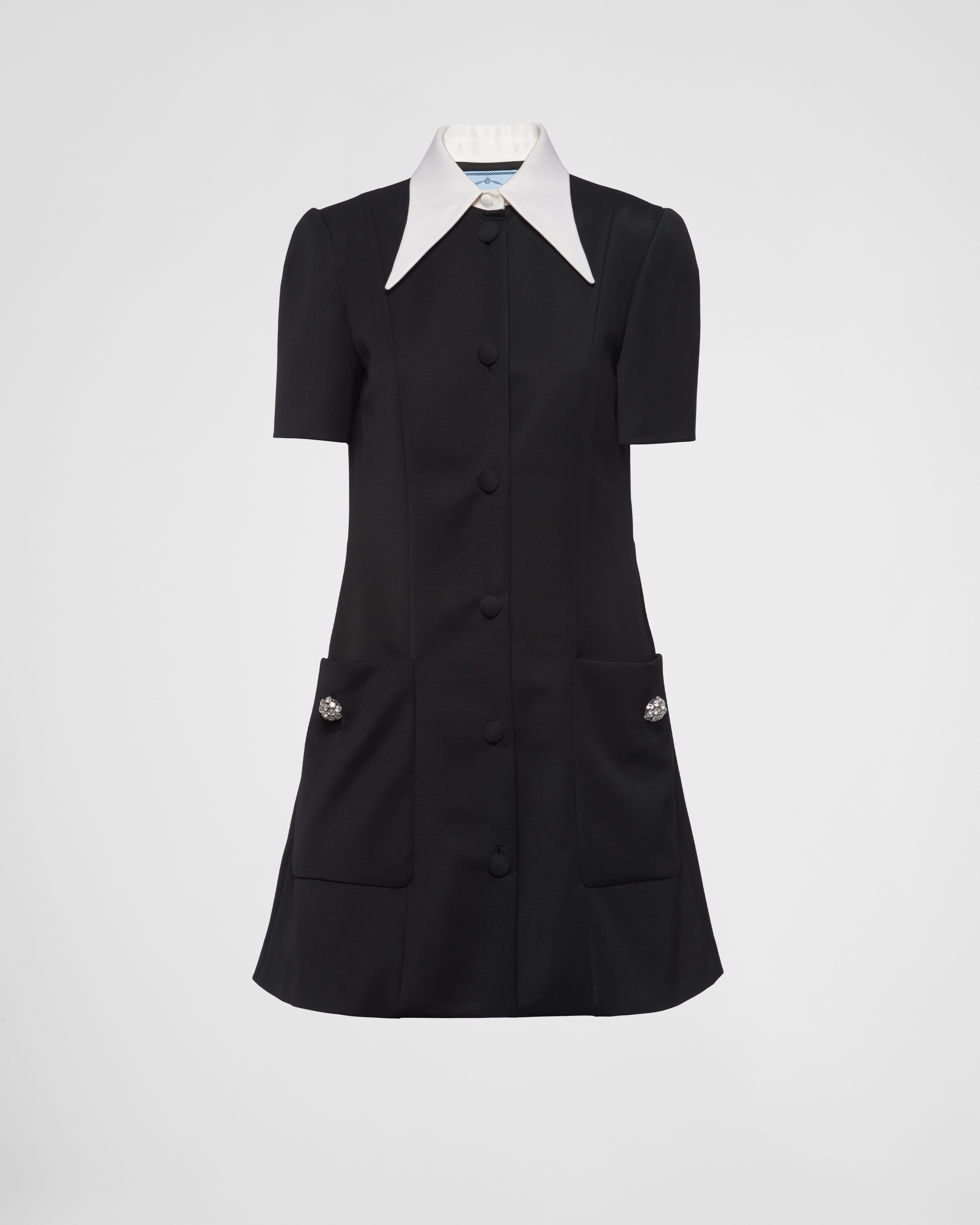 Prada Satin Wool Mini-dress In F0002 Nero