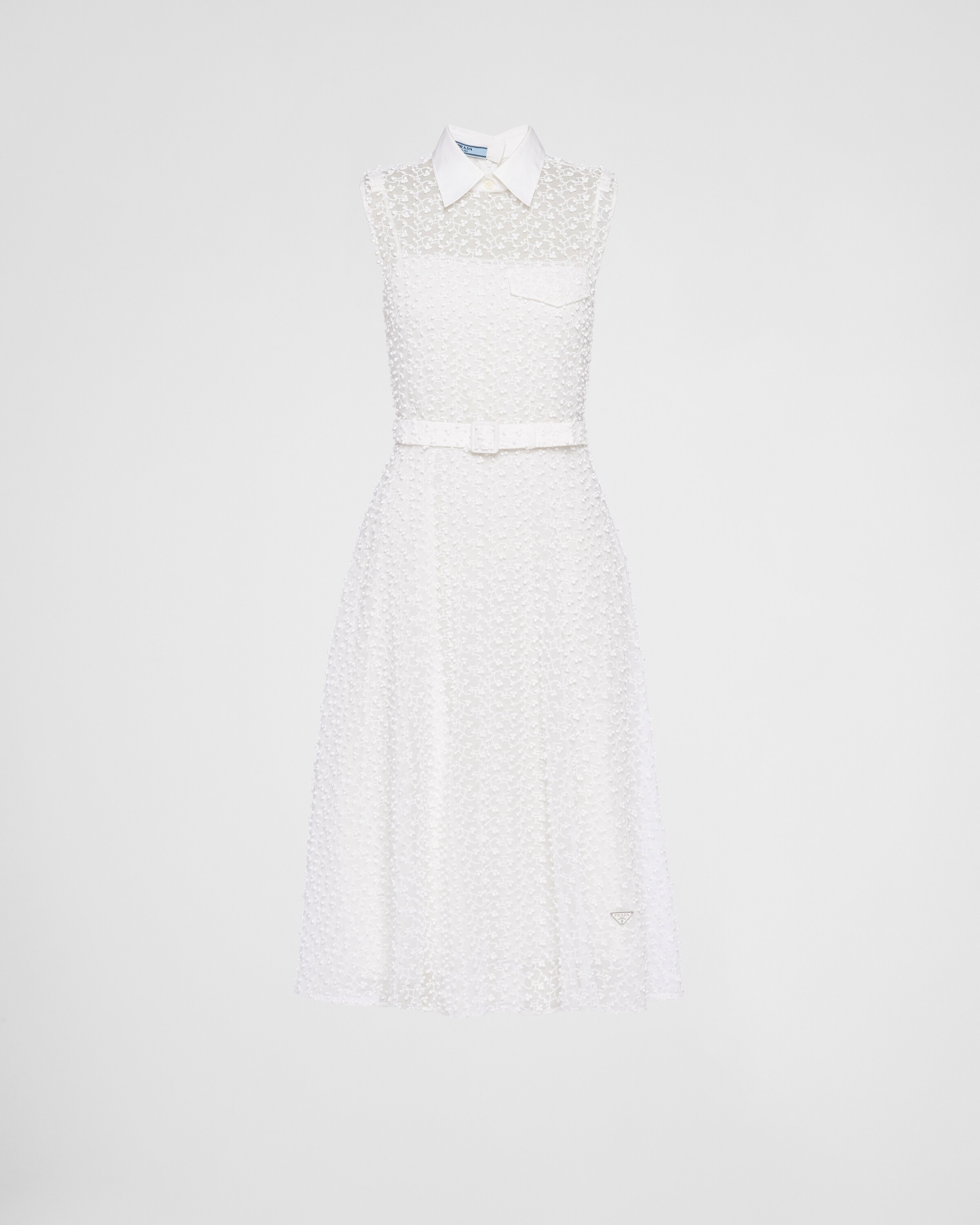 Prada Superpos Sleeveless Midi Dress In White | ModeSens