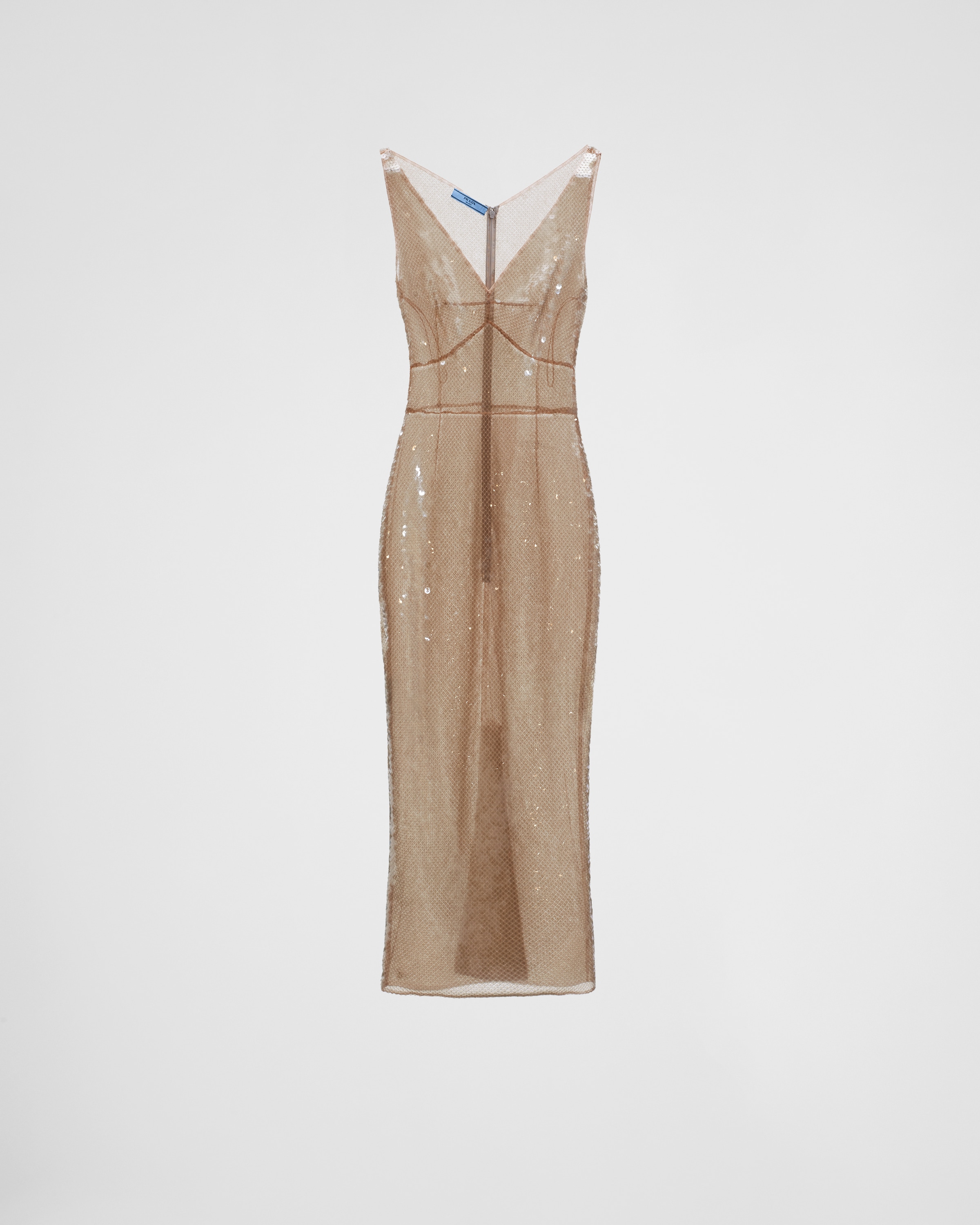 Shop Prada Embroidered Tulle Dress In Pearl Gray