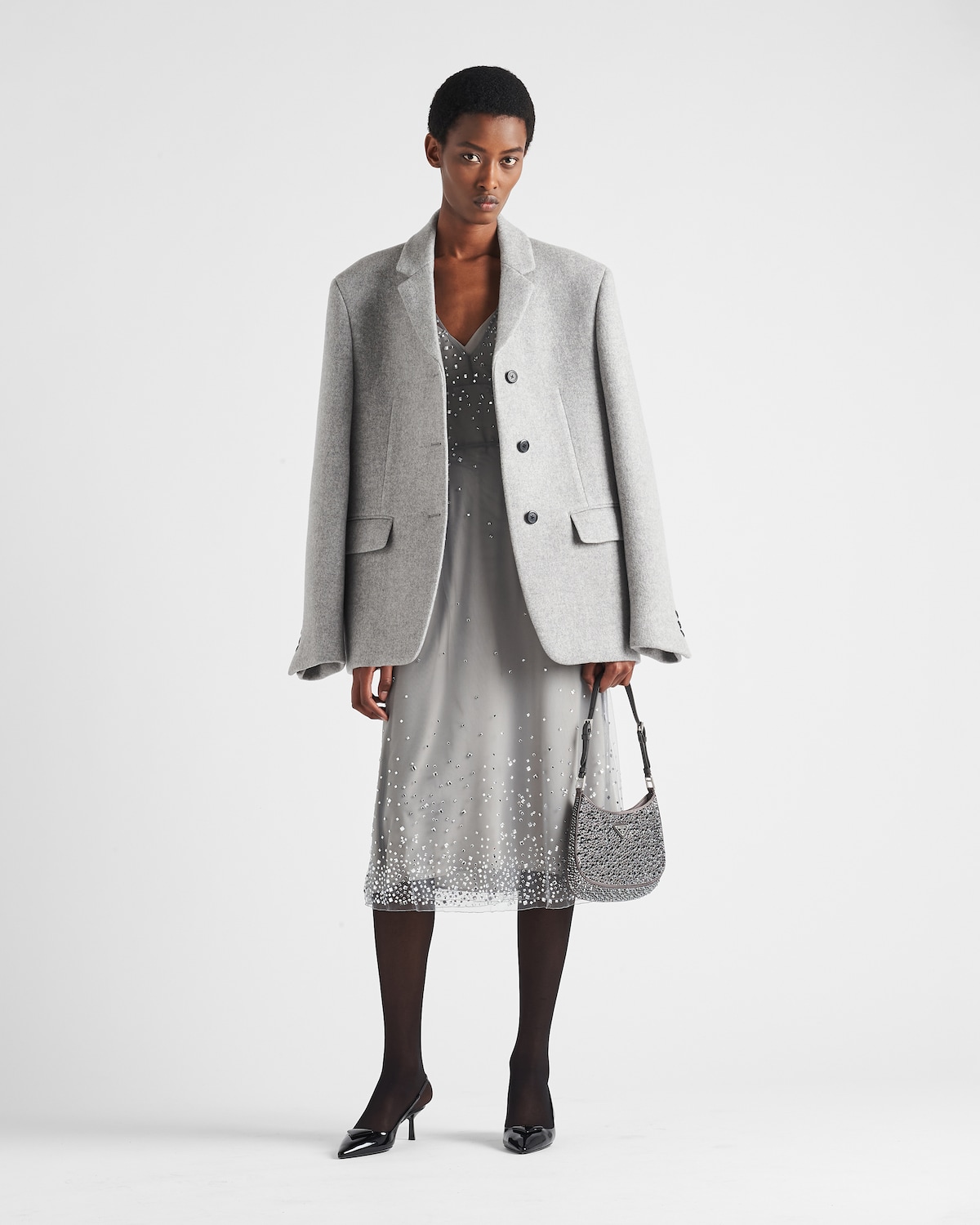 Prada Vestido halter de tul bordado Gran oferta Black Friday Ropa