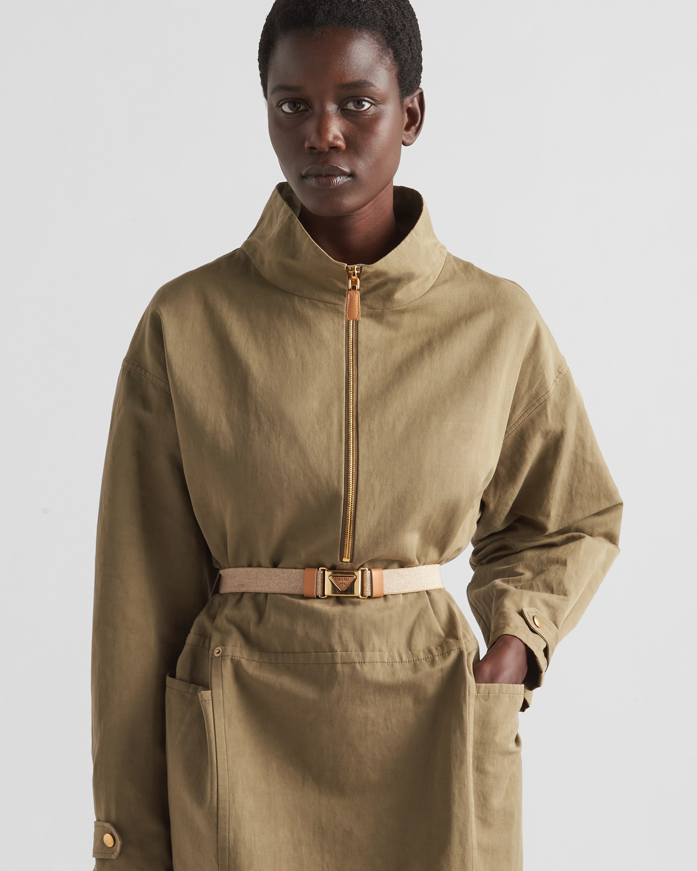 Shop Prada Minikleid Aus Panama-baumwolle In Military Green