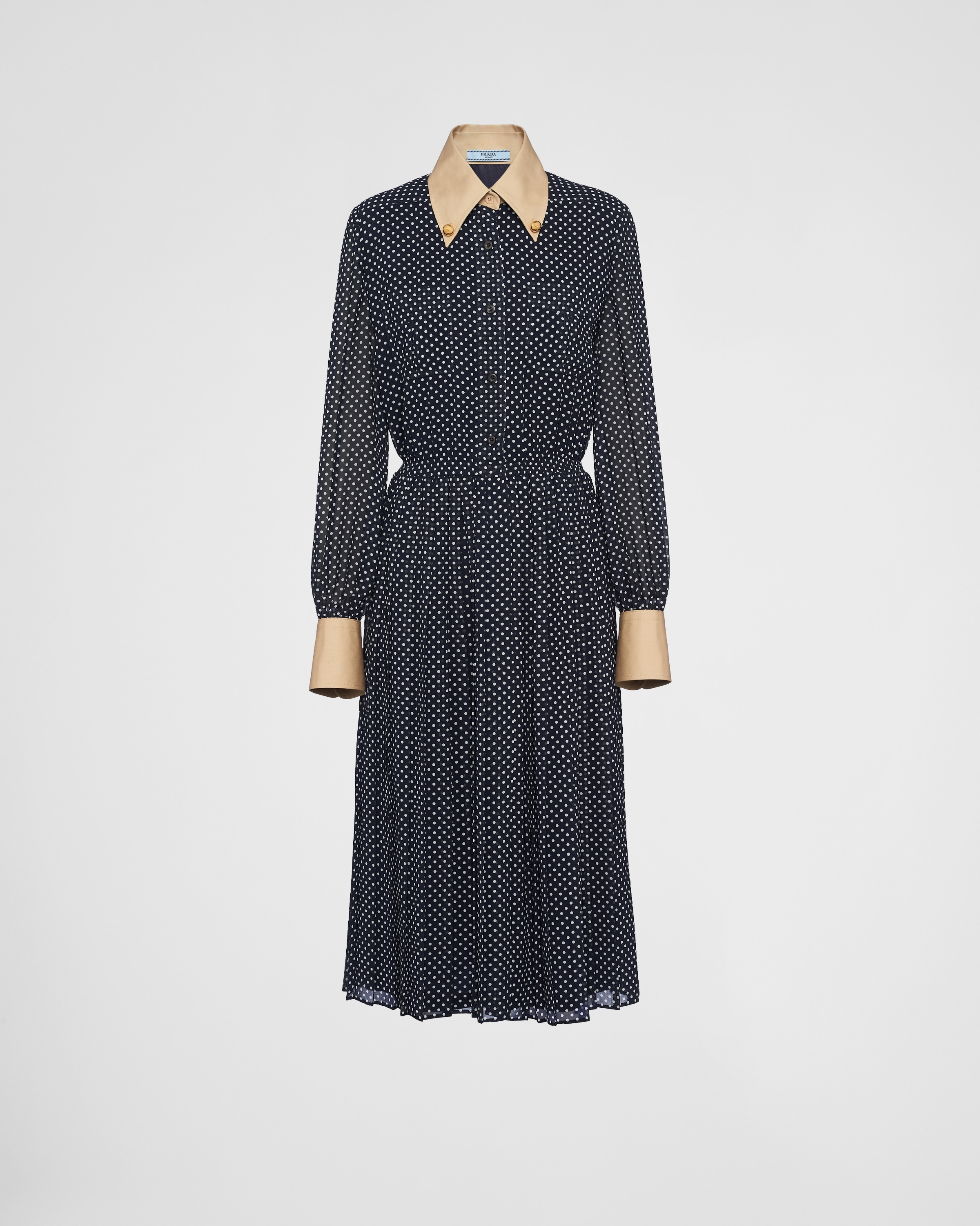 Navy Polka dot Georgette Dress PRADA