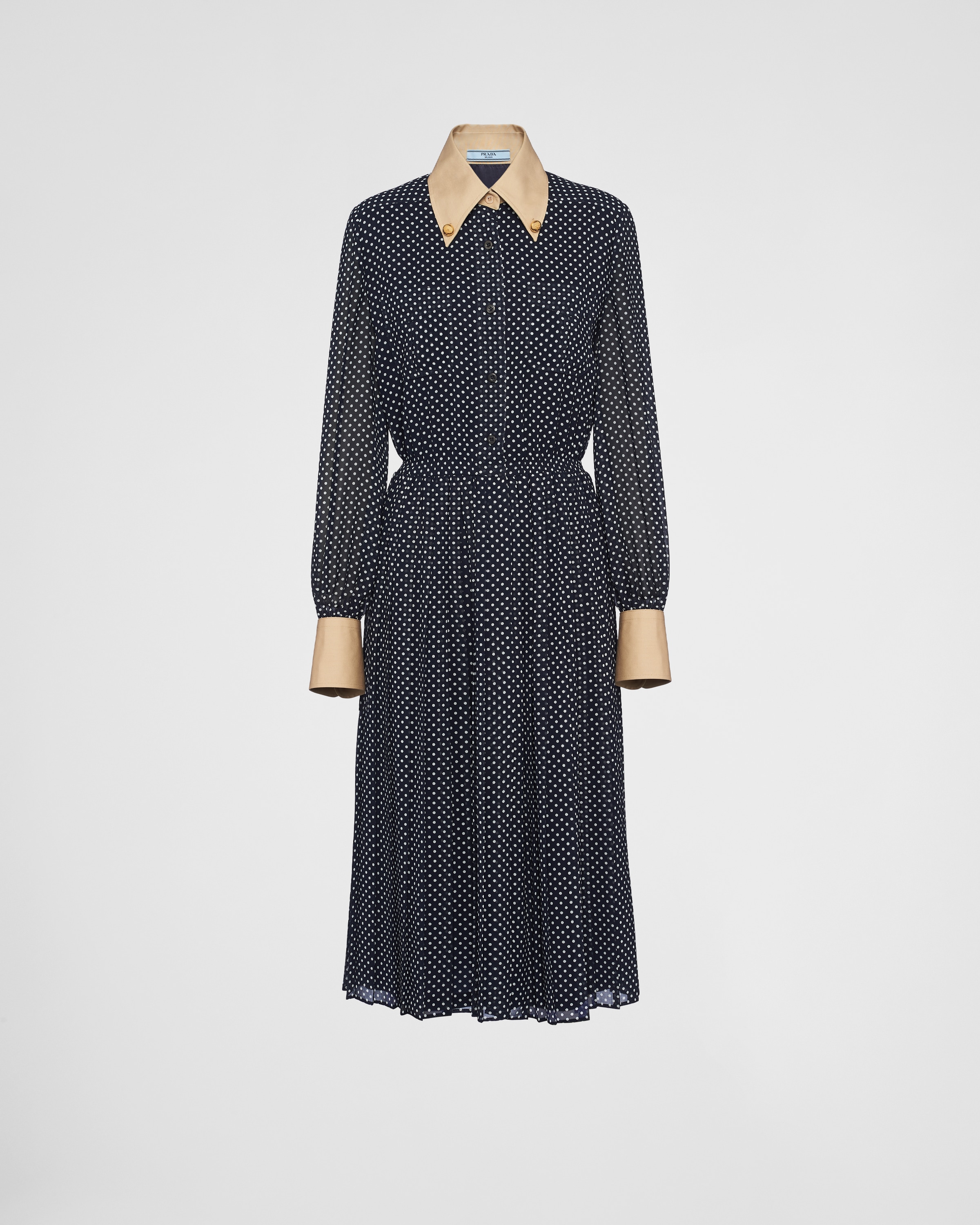 Prada Polka-dot Georgette Dress In Navy