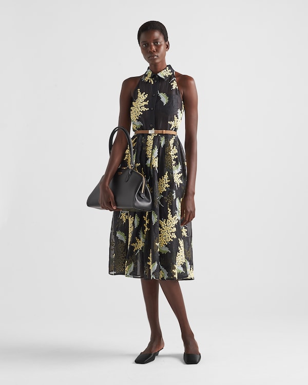 Prada Women Embroidered Chambray Shirt Dress
