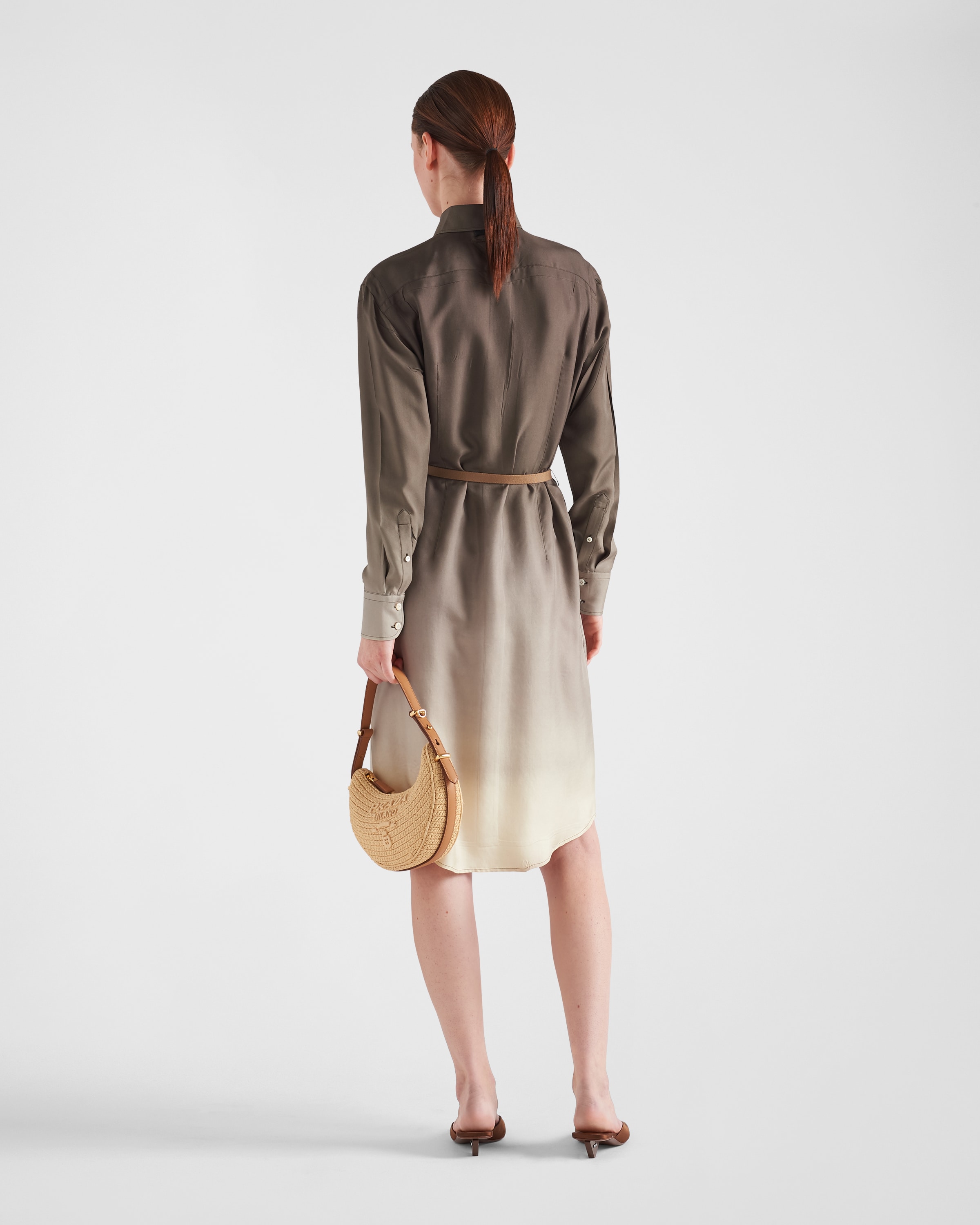 Camouflage Green Silk Twill Shirt Dress | PRADA